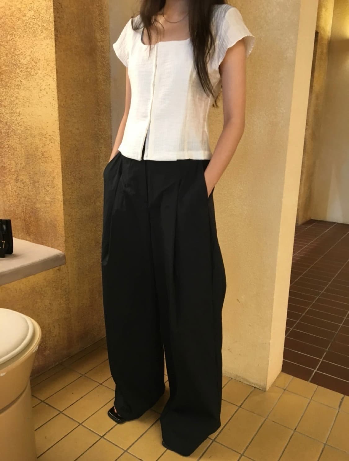 미닝아웃 mer pants 핀턱 와이드 팬츠 상품이미지6