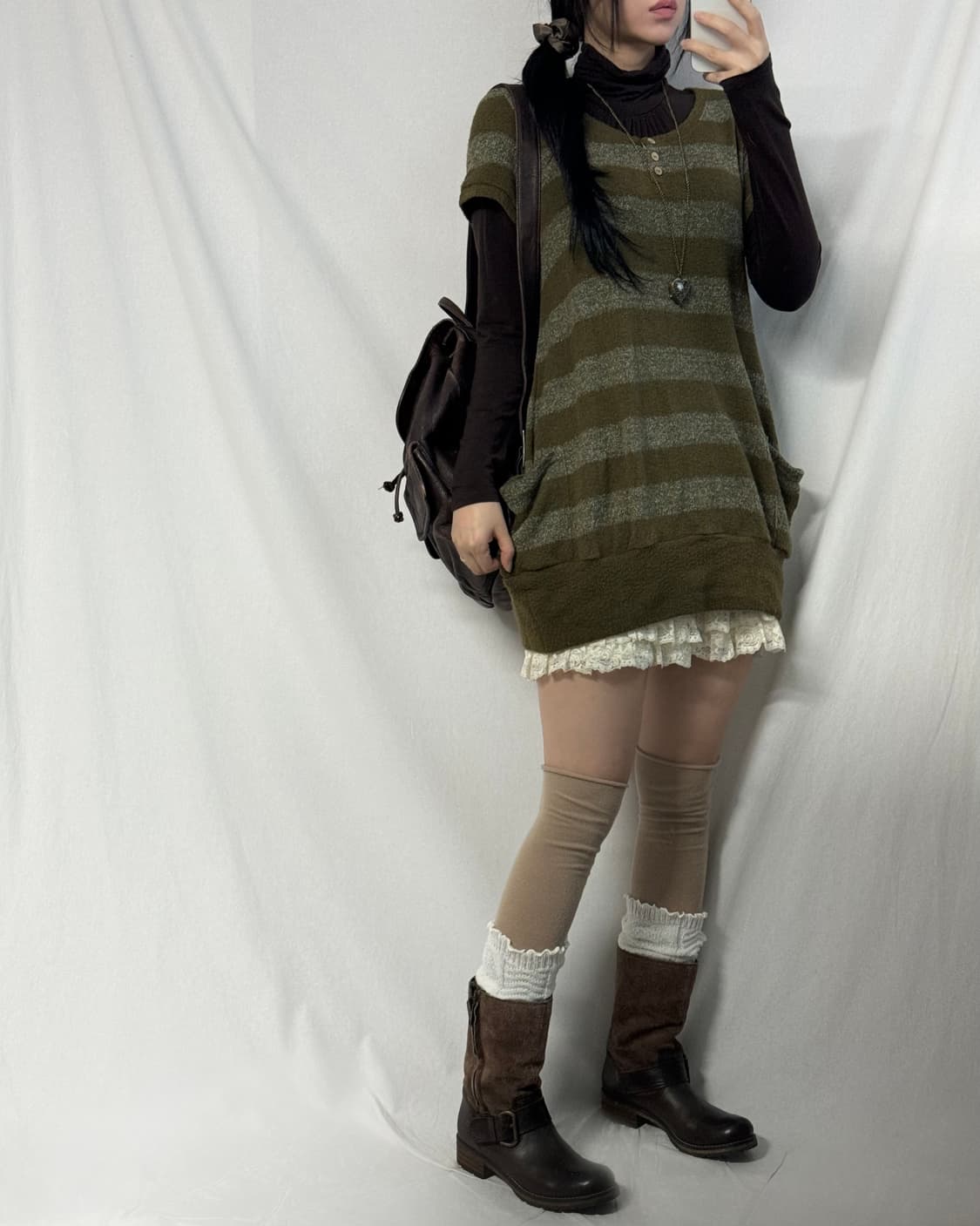 버튼 스트라이프 패턴 포켓 니트 원피스 상품이미지3