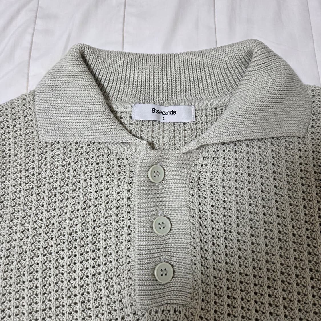 에잇세컨즈 네트 반팔 카라 니트 민트그레이 100 와플 / 유니클로 지오 상품이미지3