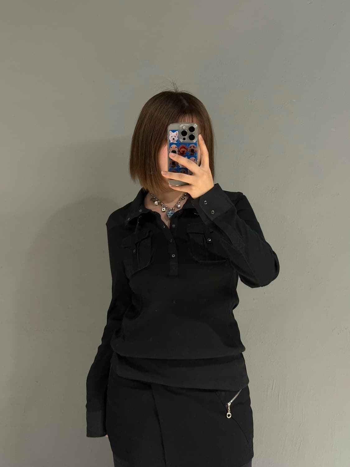 neck buckle pocket ribbed long sleeve 상품이미지2