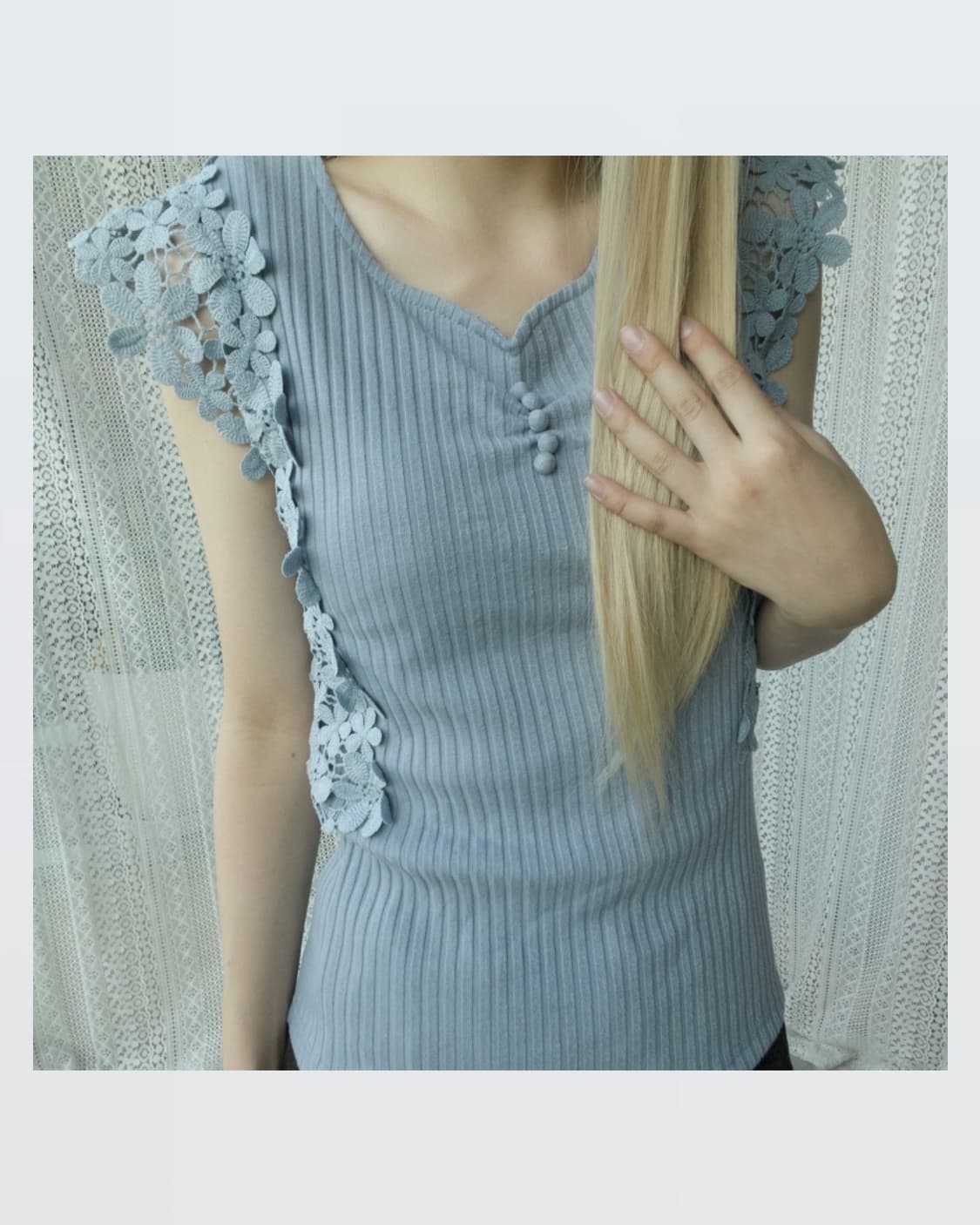 Blue Flower Top 블루 플라워 탑 상품이미지1