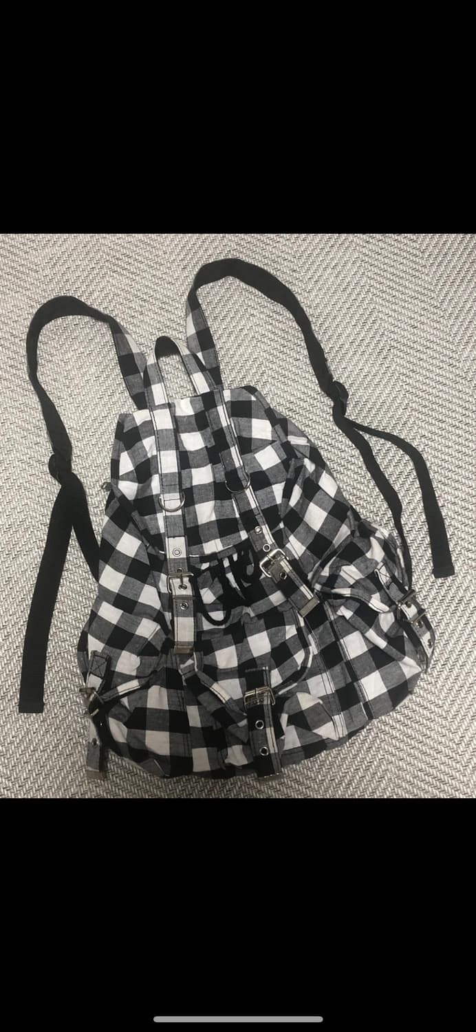 빈티지 블랙 화이트 체크 복조리 백팩 상품이미지1