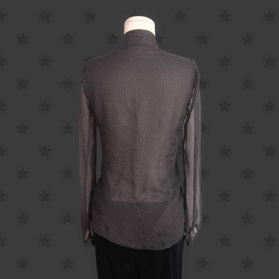 일본 핀터레스트 도트 포인트 블랙 시스루 프릴 레이스 포인트 블라우스 상품이미지4