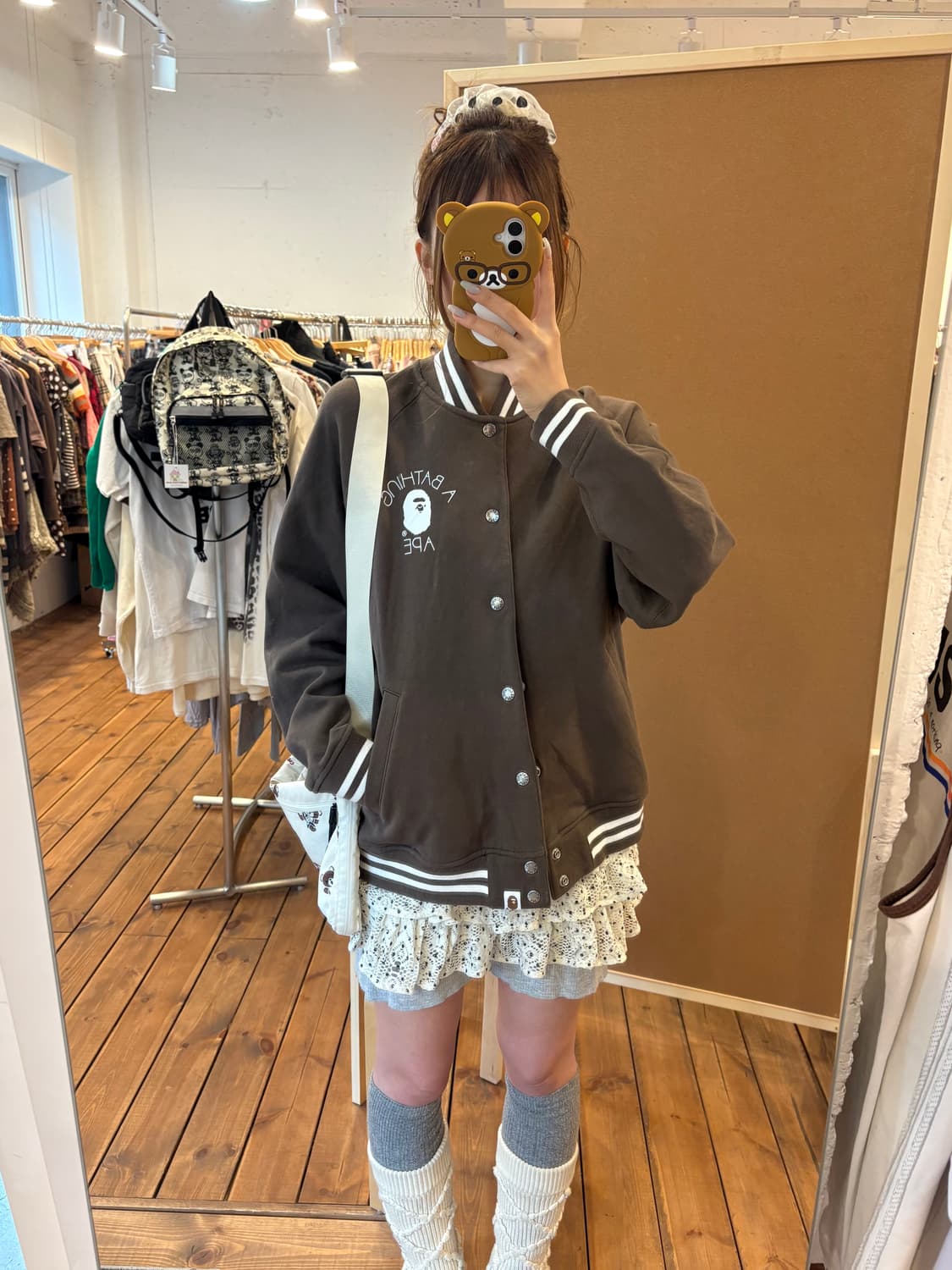 베이프 브라운 면바시티 자켓 상품이미지6