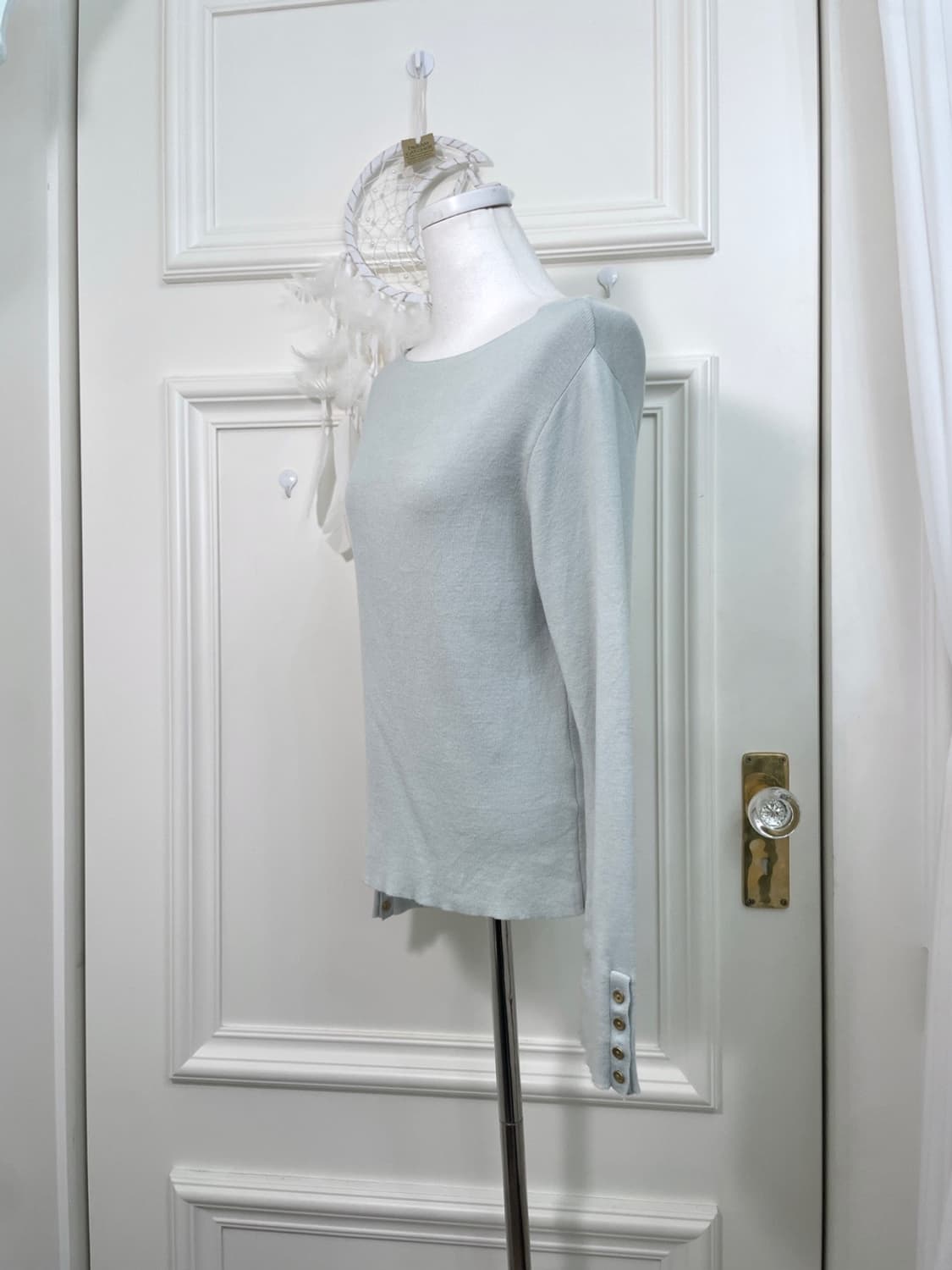 mint sleeve button point boat-neck knit 상품이미지2