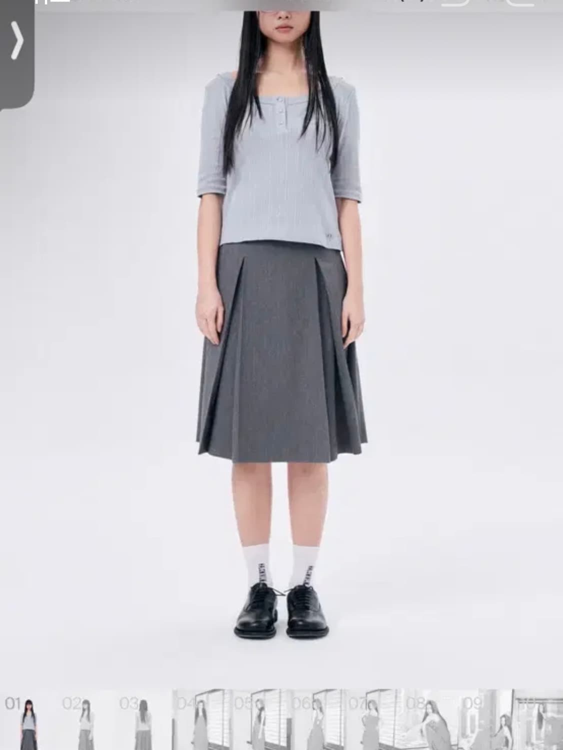 (2size) 할로미늄 미디 플리츠 랩 스커트 3 그레이 상품이미지1