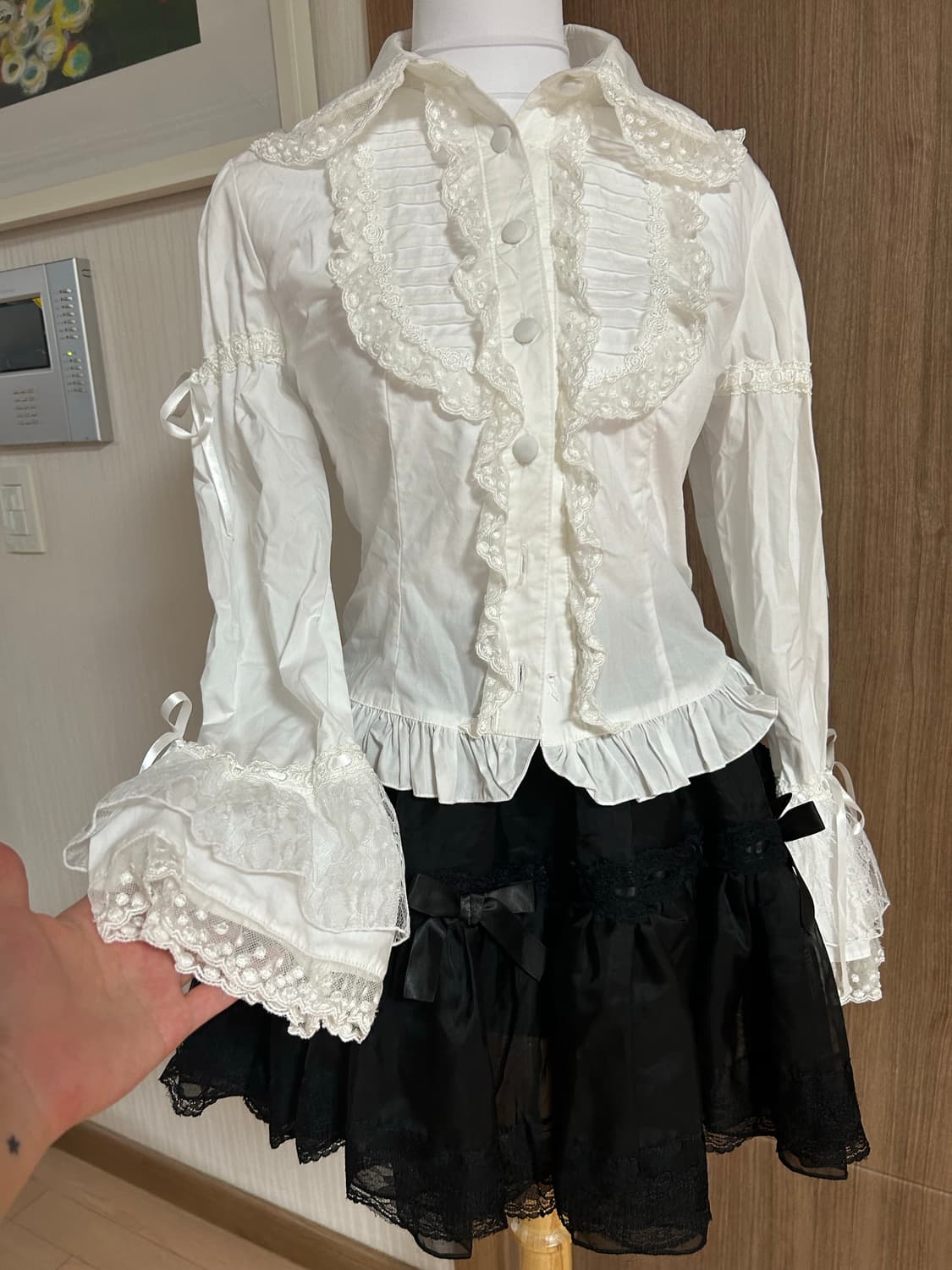 Bodyline 바디라인 화이트 고스 고딕 공겜 고스로리 블라우스 상품이미지1