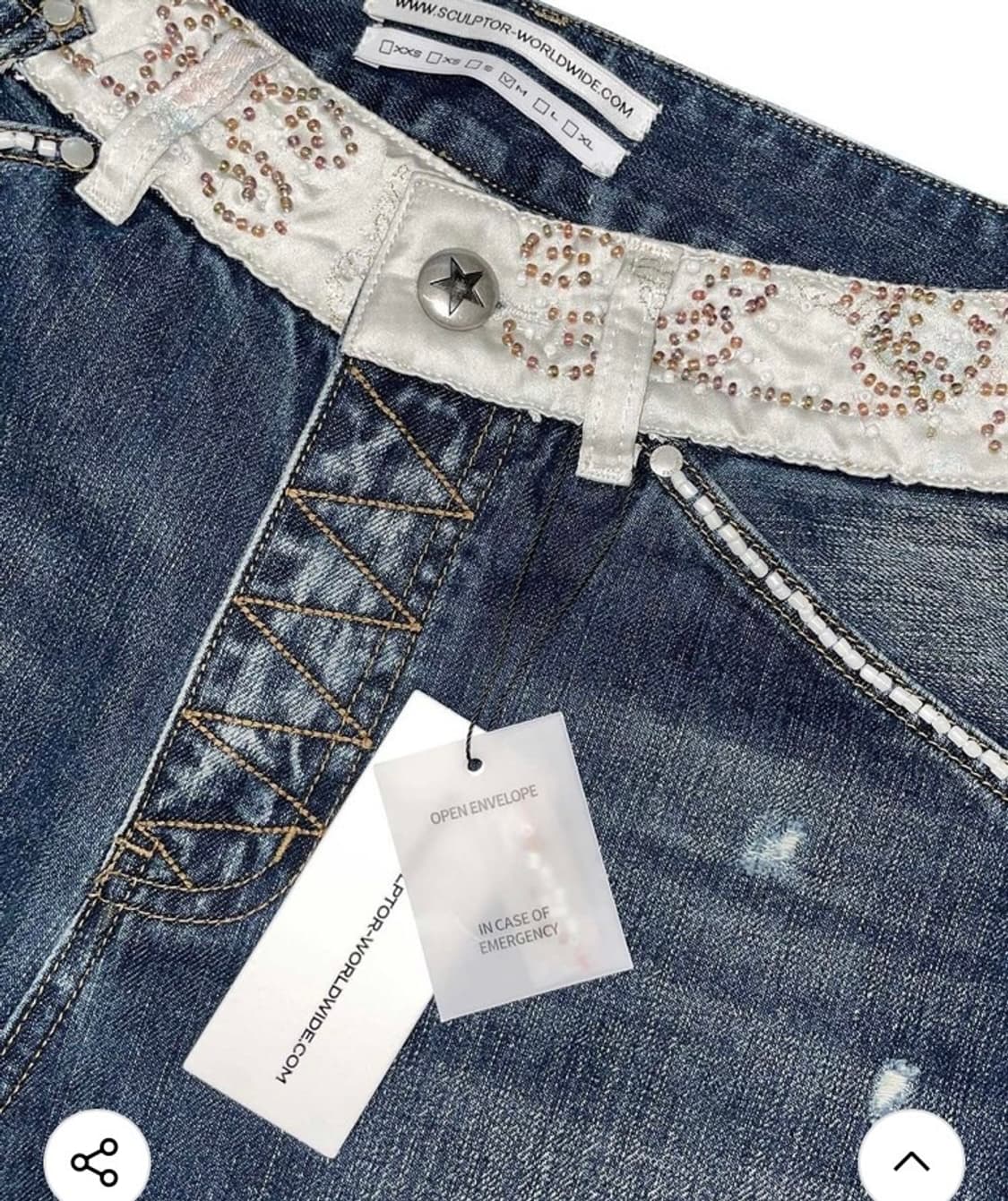 XL 스컬프터 beaded waist denim pants 인디고 블루 상품이미지5