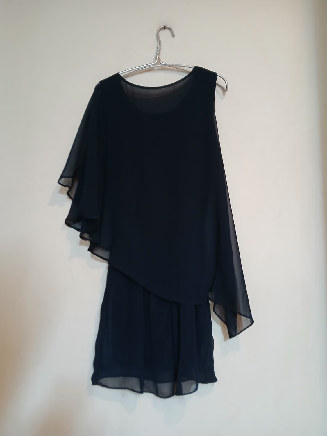 여신 쉬폰 레이어드 드레스 네이비 소매 비대칭 원피스 가벼운 섹시 홀복 상품이미지1