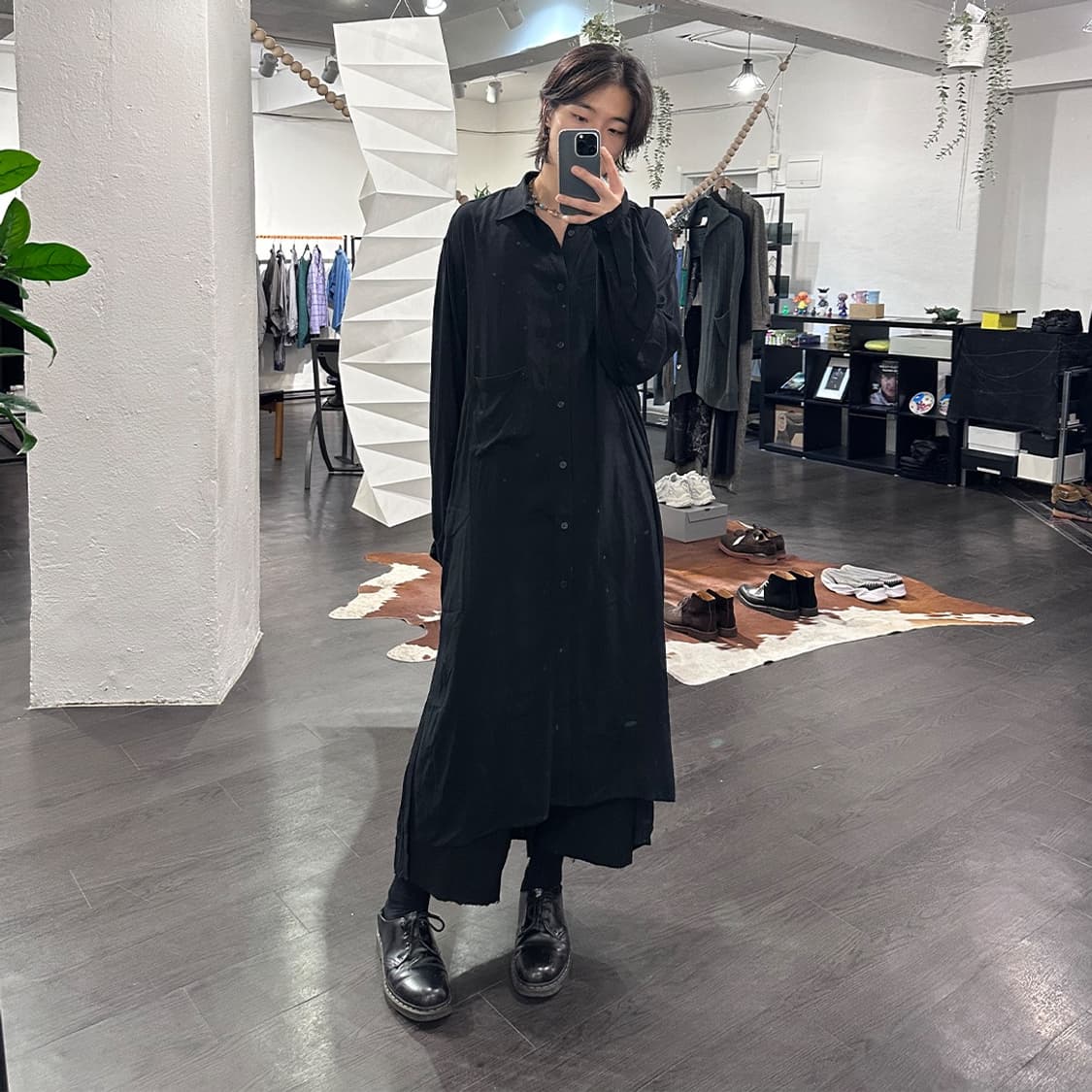 요지야마모토 사이드 버튼 큐프라 롱셔츠 상품이미지5