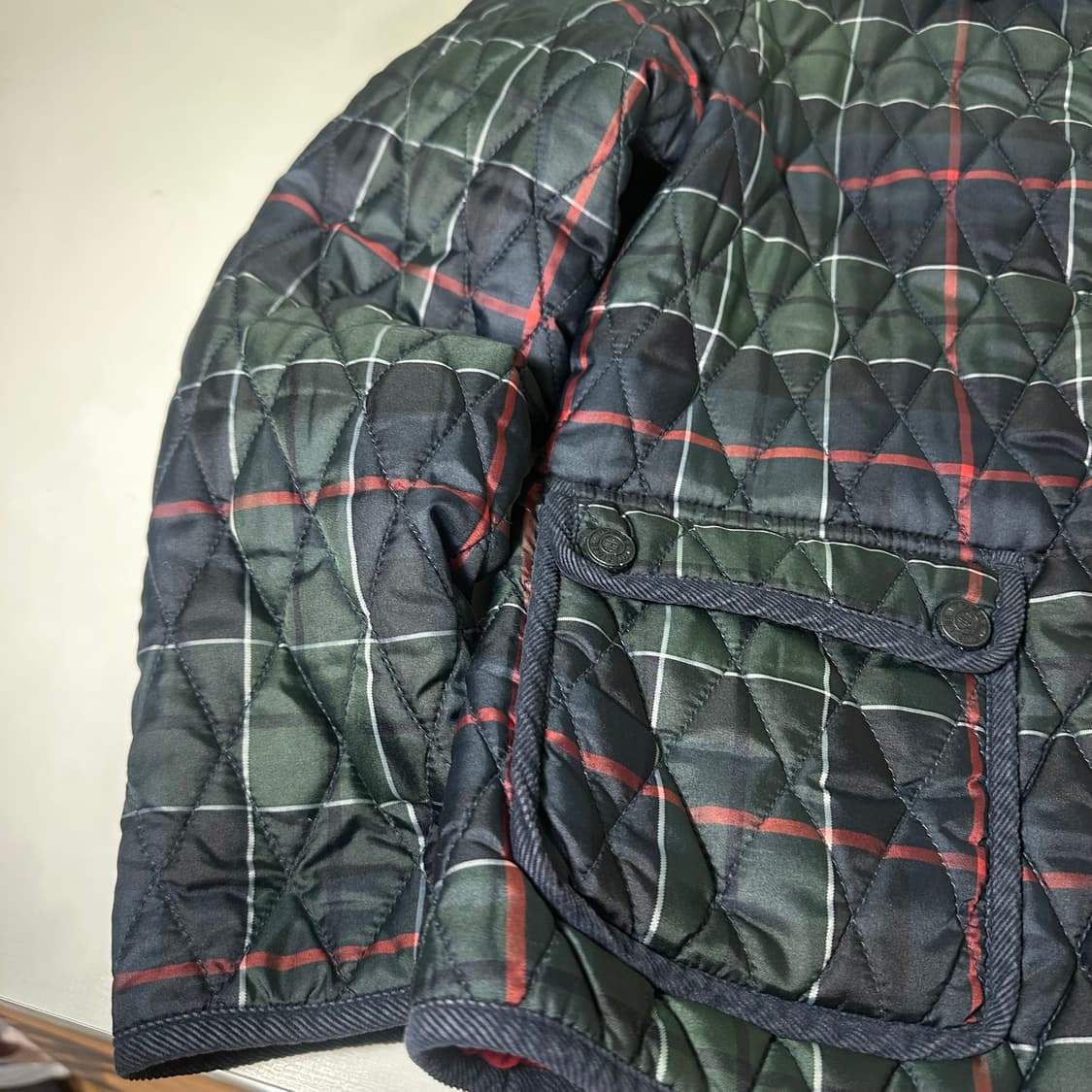 우먼S-M 타미힐피거 가벼운누빔 그린체크 퀼팅자켓 상품이미지2
