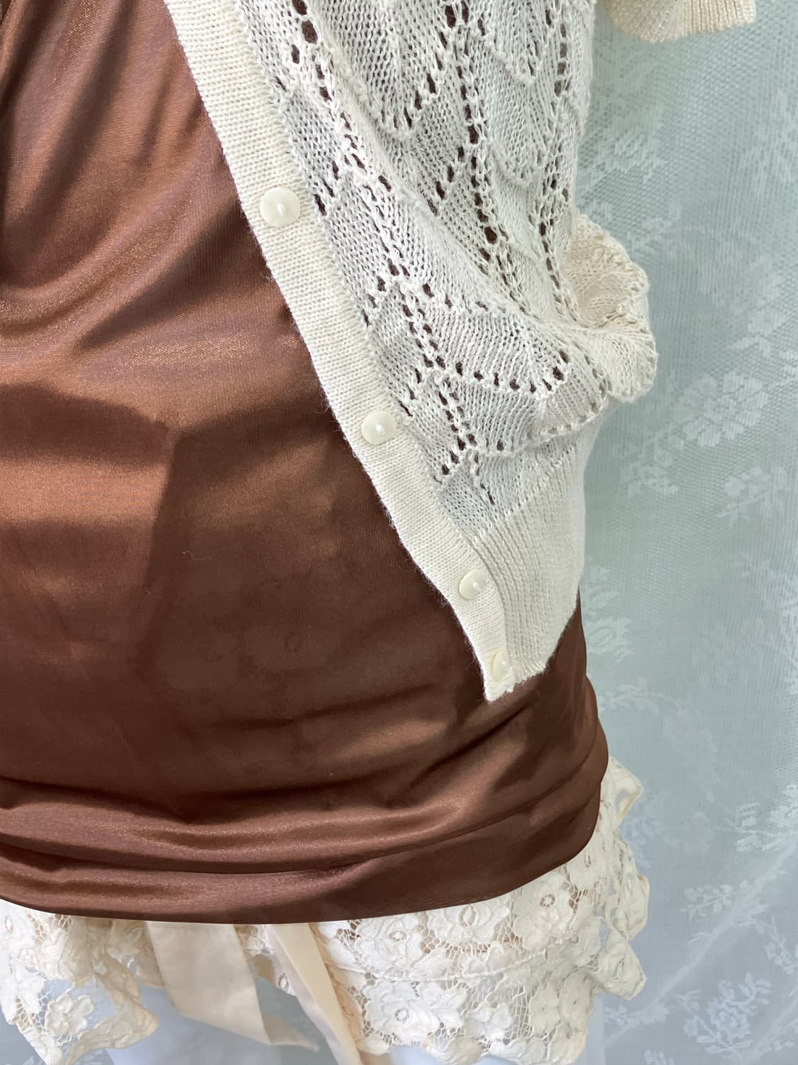 빈티지 아이보리 반팔 가디건 1136 모리걸 y2k 스트릿 갸루 펑키 일 상품이미지10