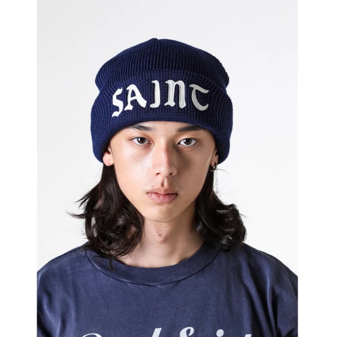 [새상품] 세인트미카엘 saint 로고 비니 니트캡 네이비 상품이미지5