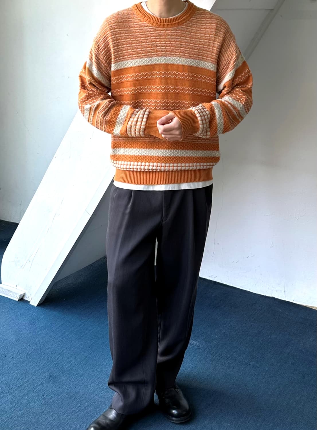 Multi patterned stitch crew neck knit 상품이미지2