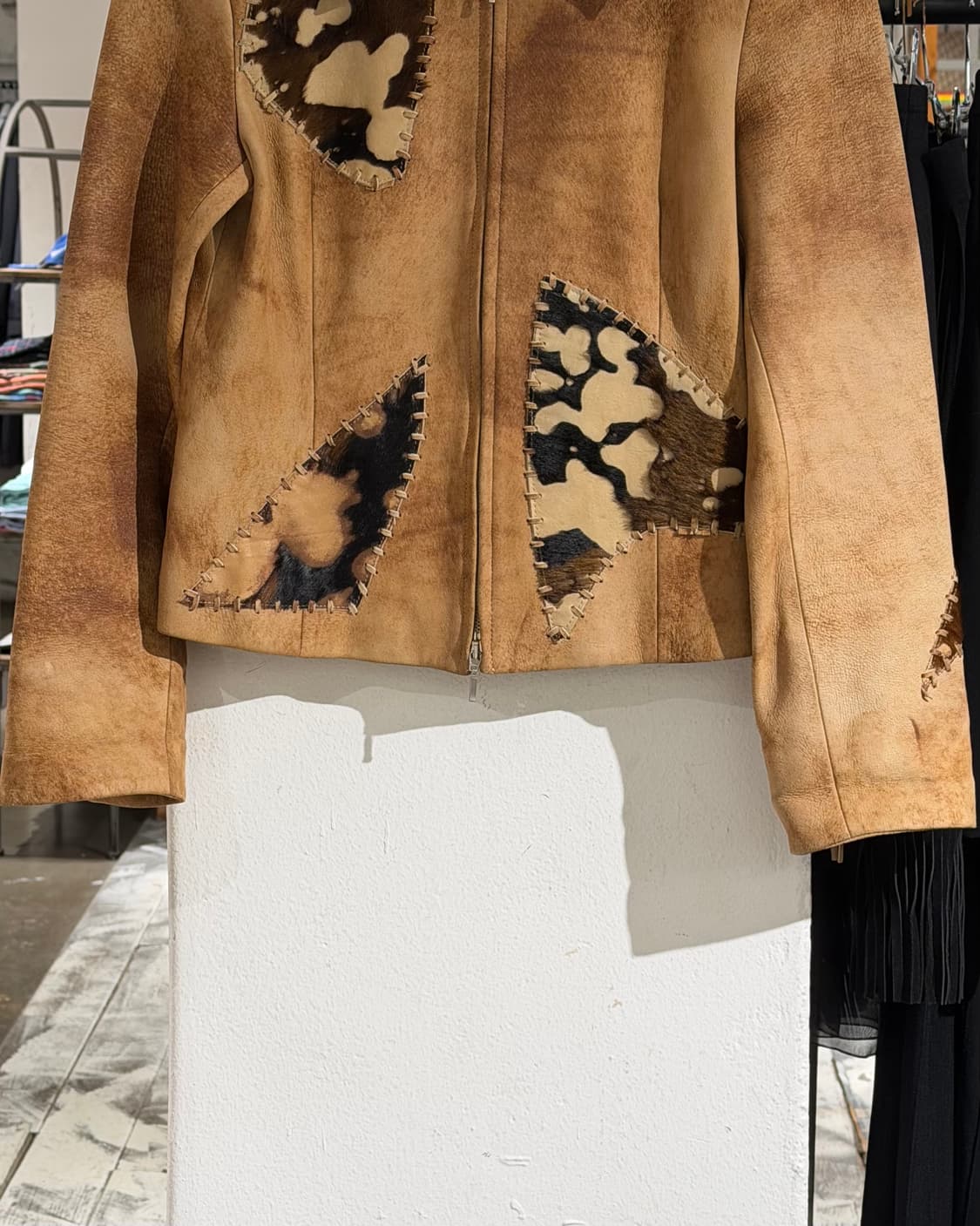 빈티지 브라운 패치워크 레더 자켓 상품이미지5