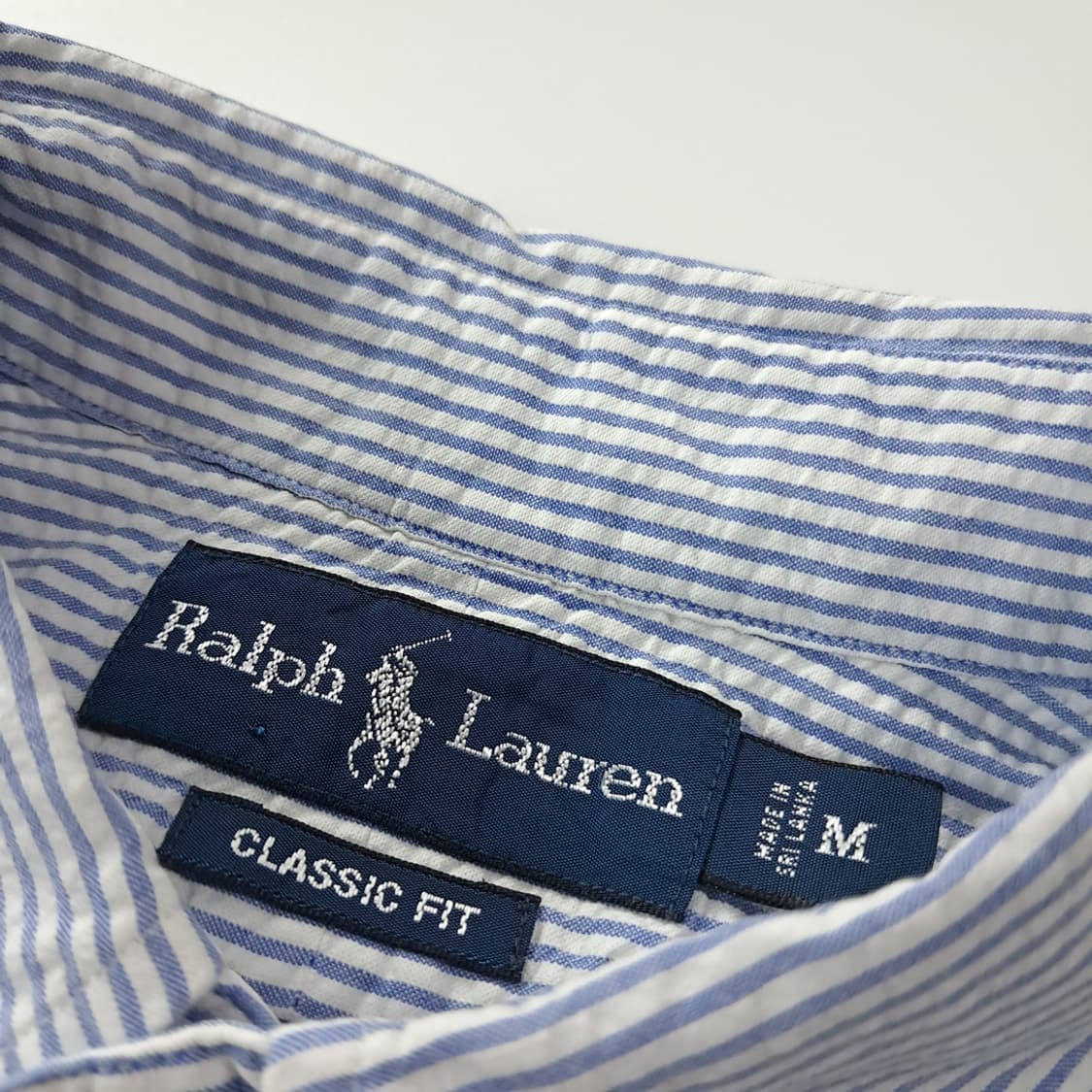 CK256 M 폴로 90s 시어서커 클래식블루 스트라이프 반팔 셔츠 남 상품이미지3