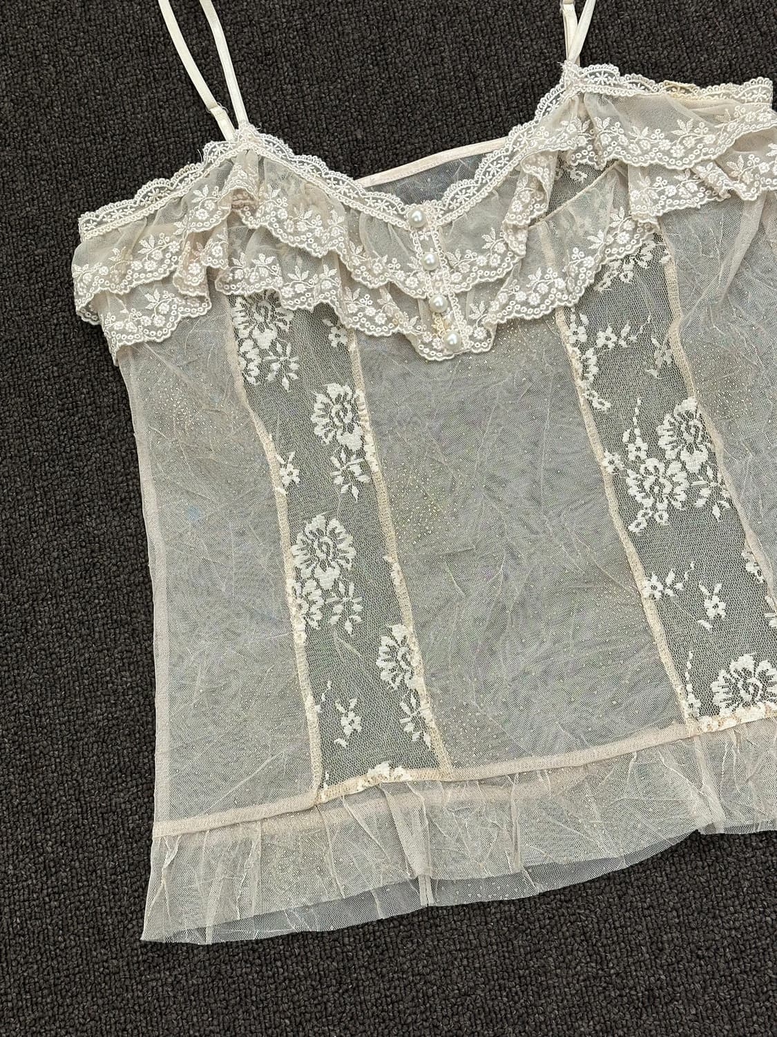 M)Japanese vintage 여성 레이스 디테일 시스루 나시 상품이미지4