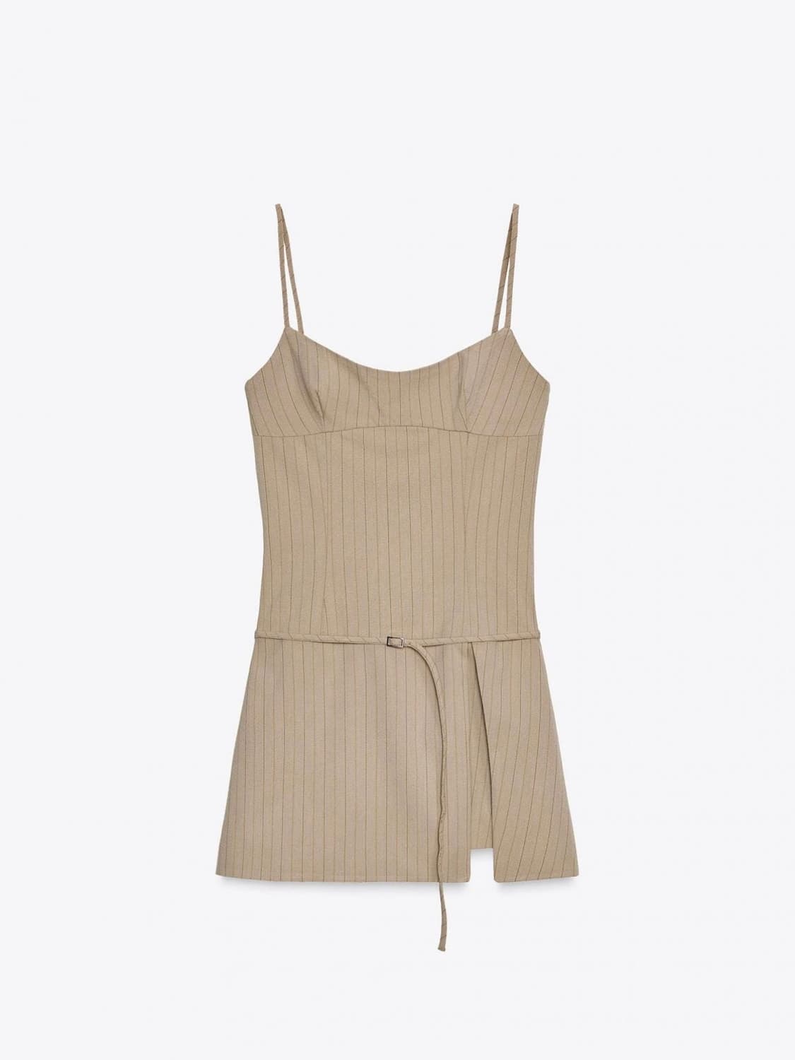 자라 스트라이프 린넨 벨티드 미니 점프수트 8746/145 CAMEL 상품이미지1