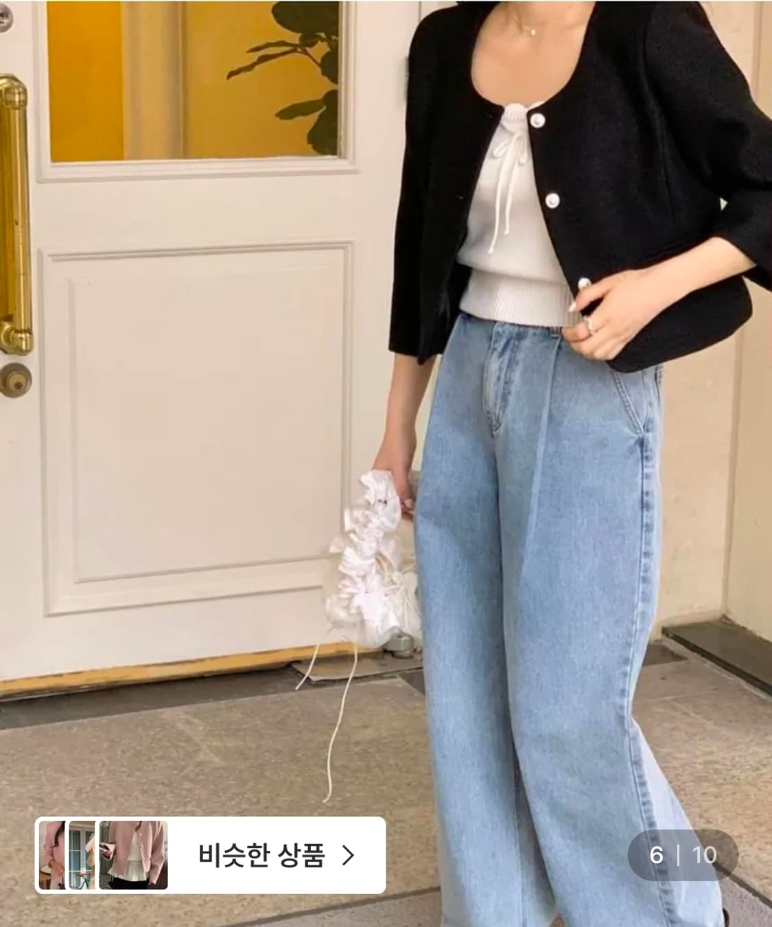 택달린새상품) 미엘 miel 브레스자켓 블랙 노카라 7부 숏 트위드 상품이미지2