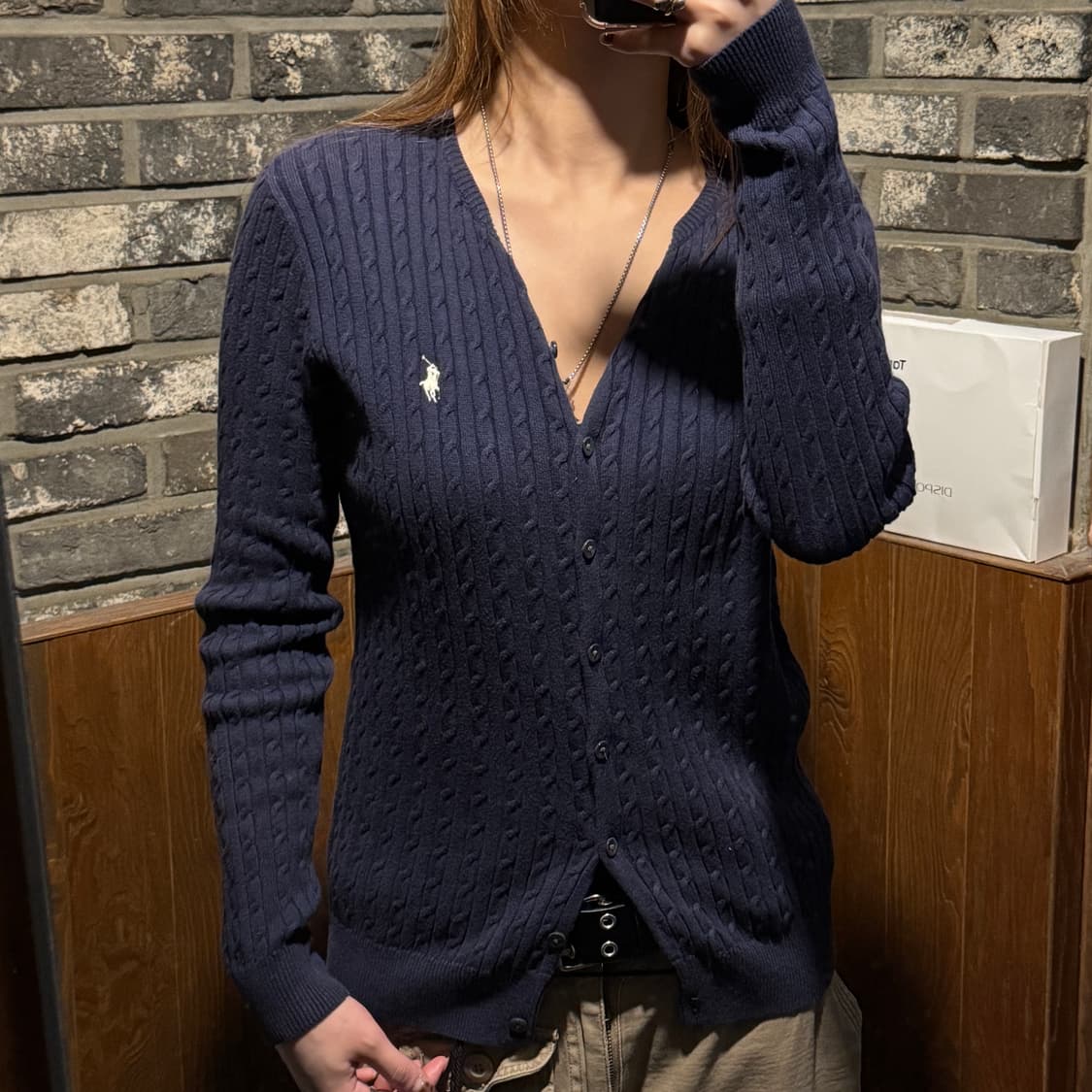 S) 폴로 랄프로렌 코튼 케이블 꽈배기 가디건 네이비 상품이미지9
