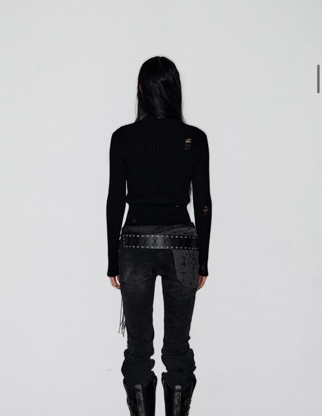 Cross Damaged Knit Zip Up (BLACK) 상품이미지4