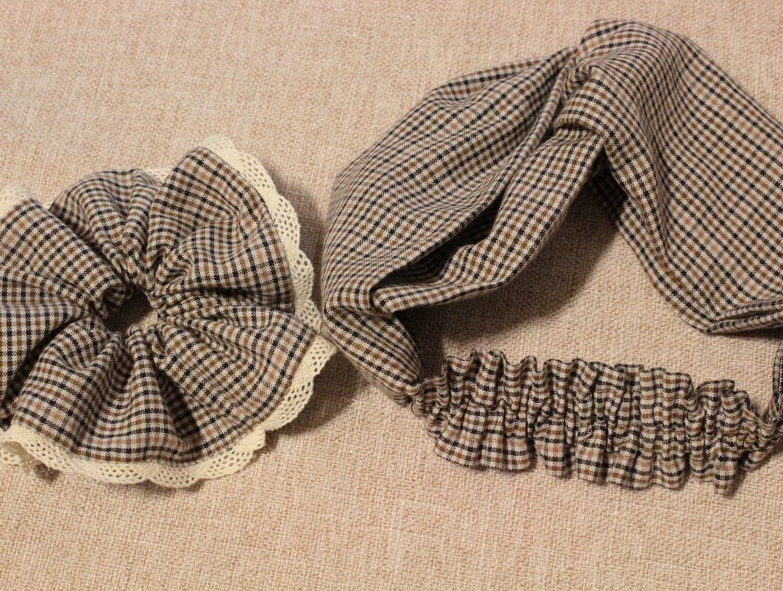 빈티지 업사이클링 핸드메이드 헤어밴드 스크런치 세트 상품이미지3