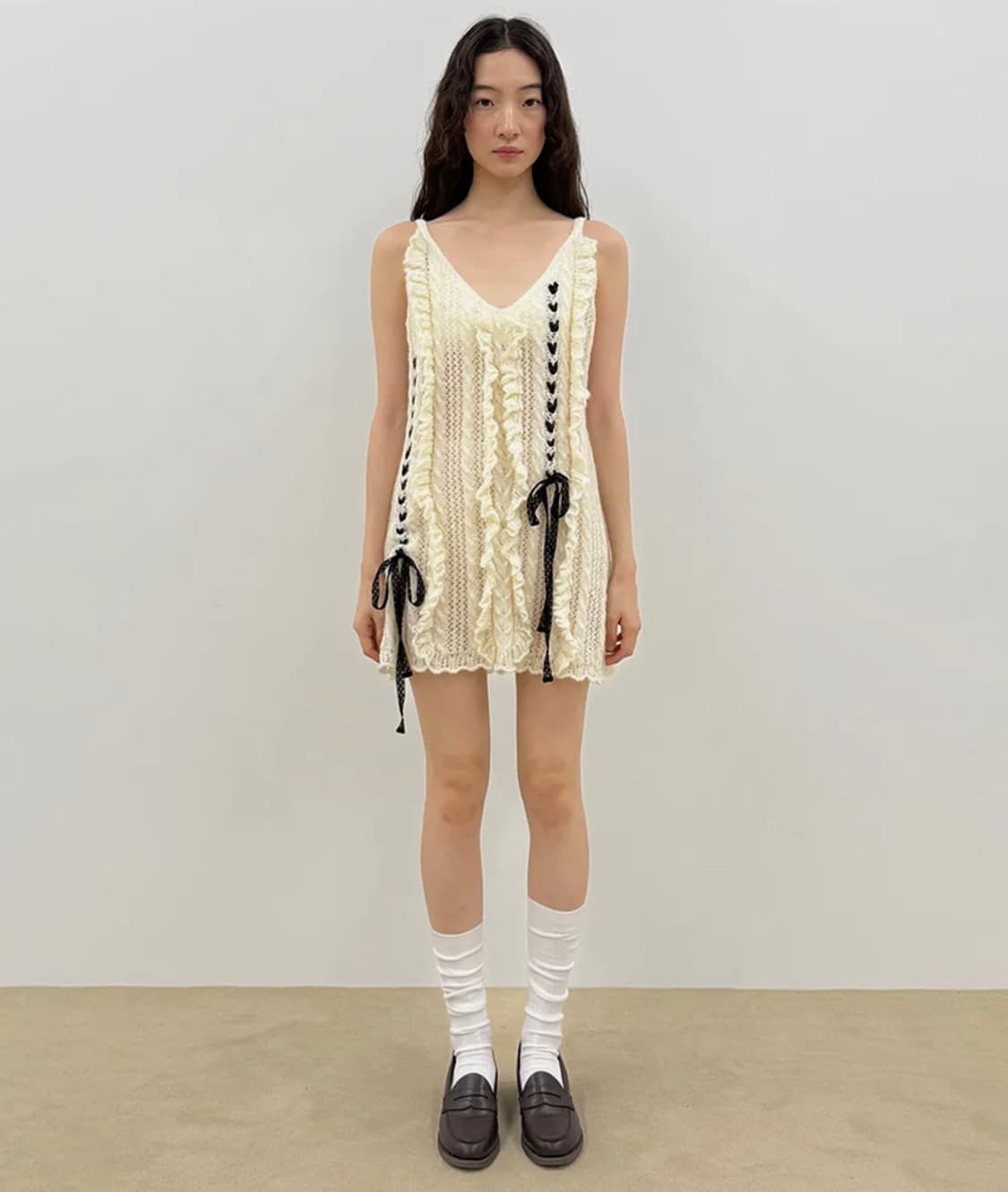 시눈Crochet Ribbon Tie Sleeveless Dress 상품이미지4