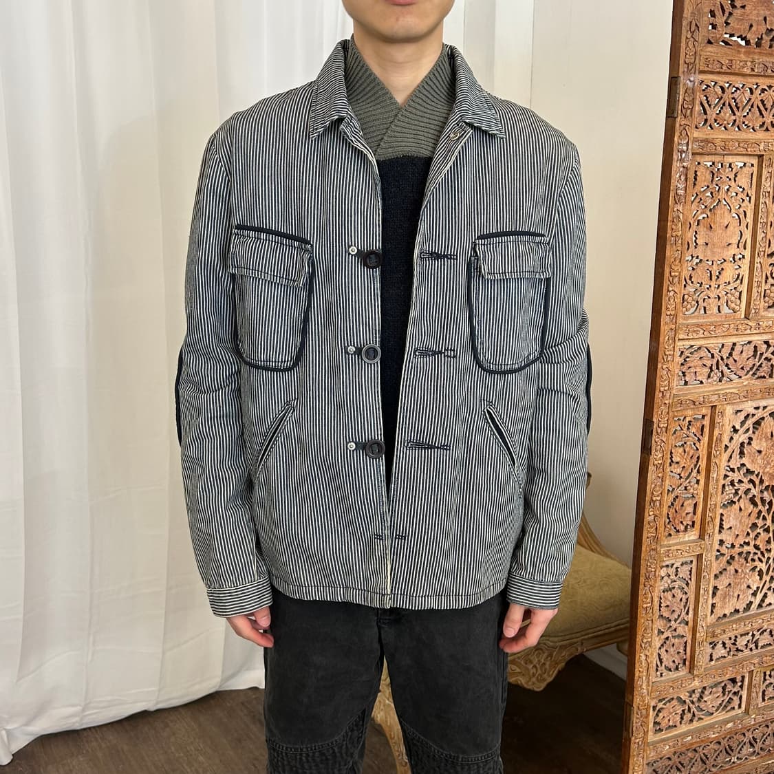 Armani Jeans 스트라이프 코튼 워크 자켓 상품이미지1