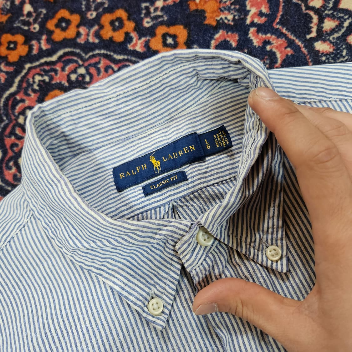 랄프로렌 클레식핏 버튼다운 스트라이프 반팔 셔츠 L 상품이미지5