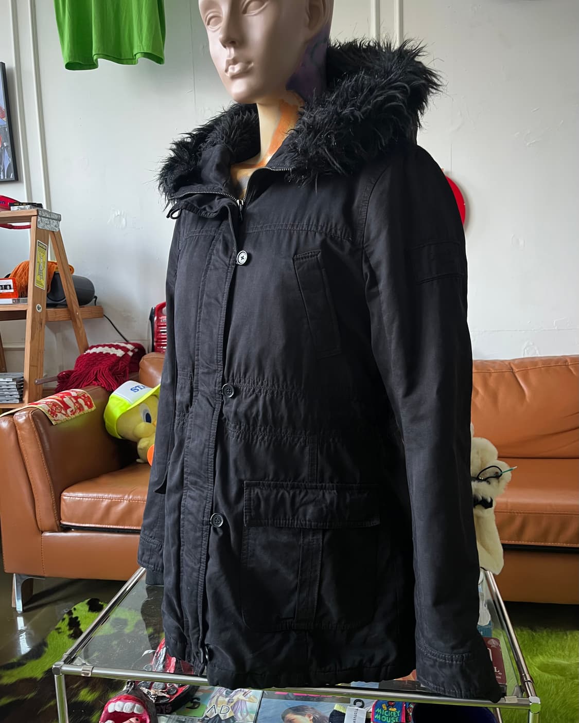 2000s C.K Jeans Black Fur Hood Parka 상품이미지2
