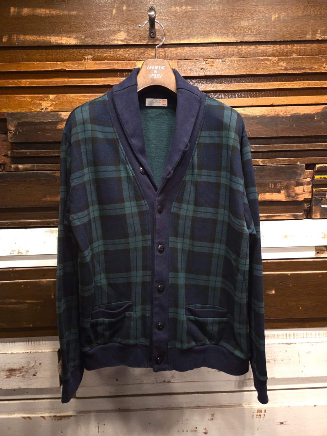 빔스 블랙와치패턴 숄칼라 카디건  상품이미지1