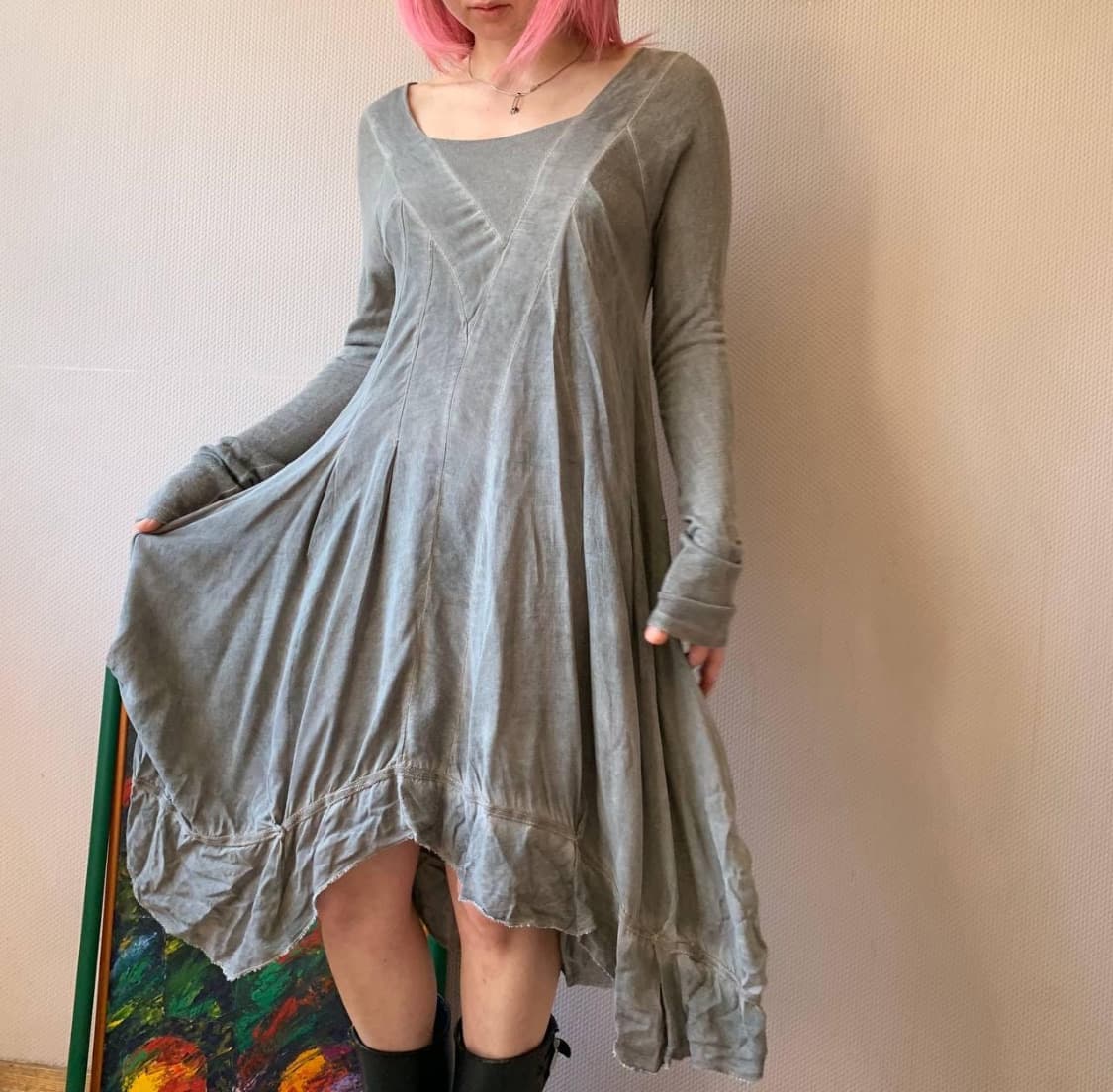 Vintage Grunge Asymmetrical Gray Dress 상품이미지5