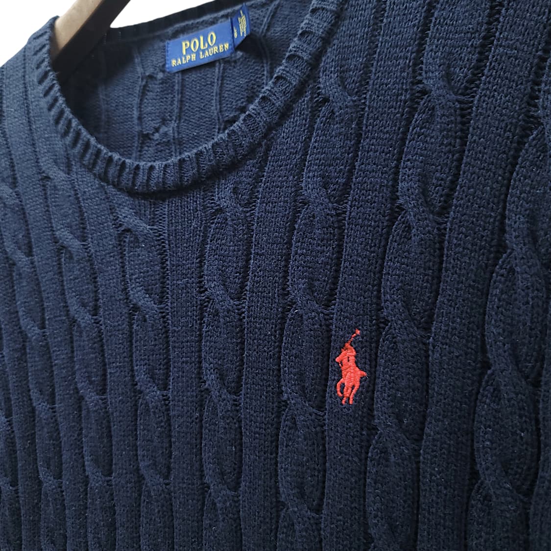 [L] 폴로 네이비 코튼 케이블 스웨터 니트 상품이미지5