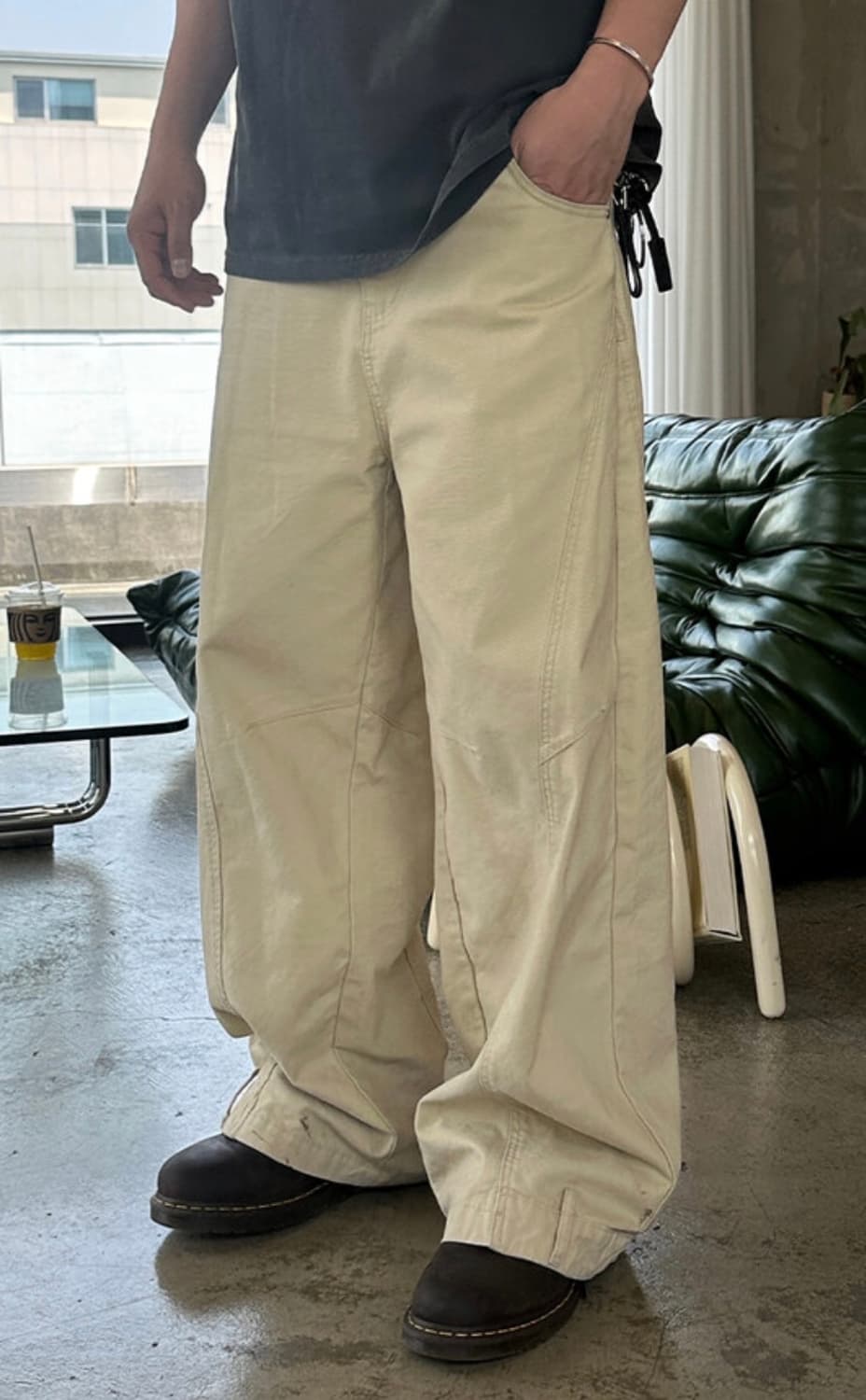 나름 절개 리버스 와이드 팬츠 상품이미지1