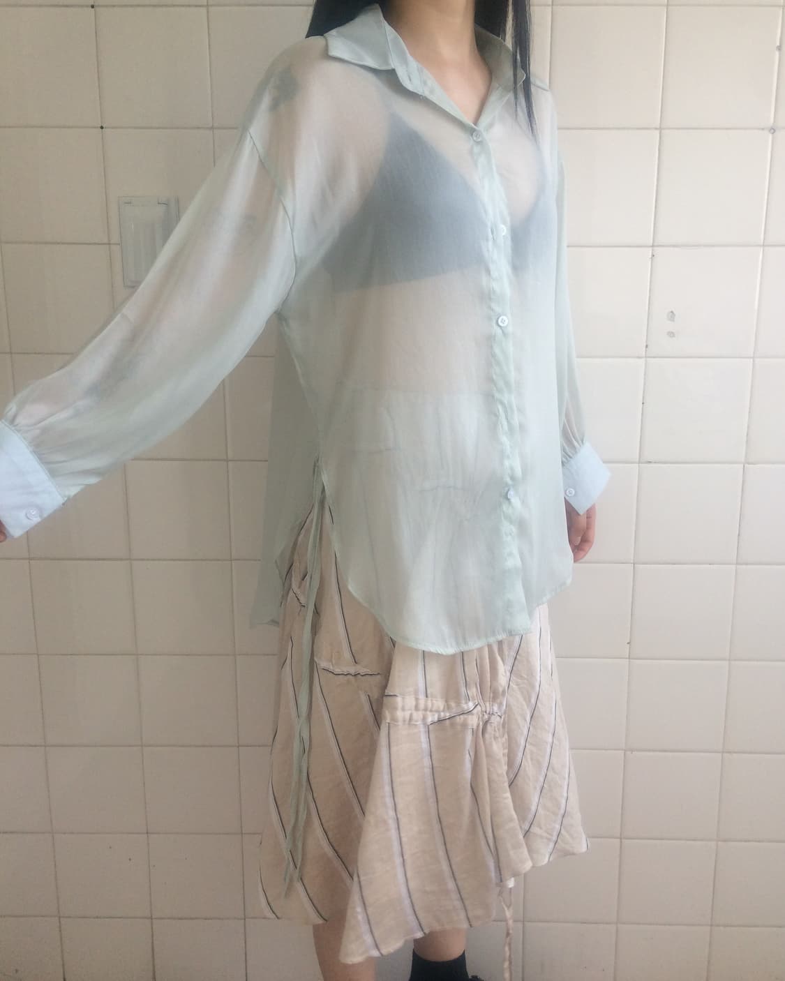 Side tied point see through shirt 상품이미지7