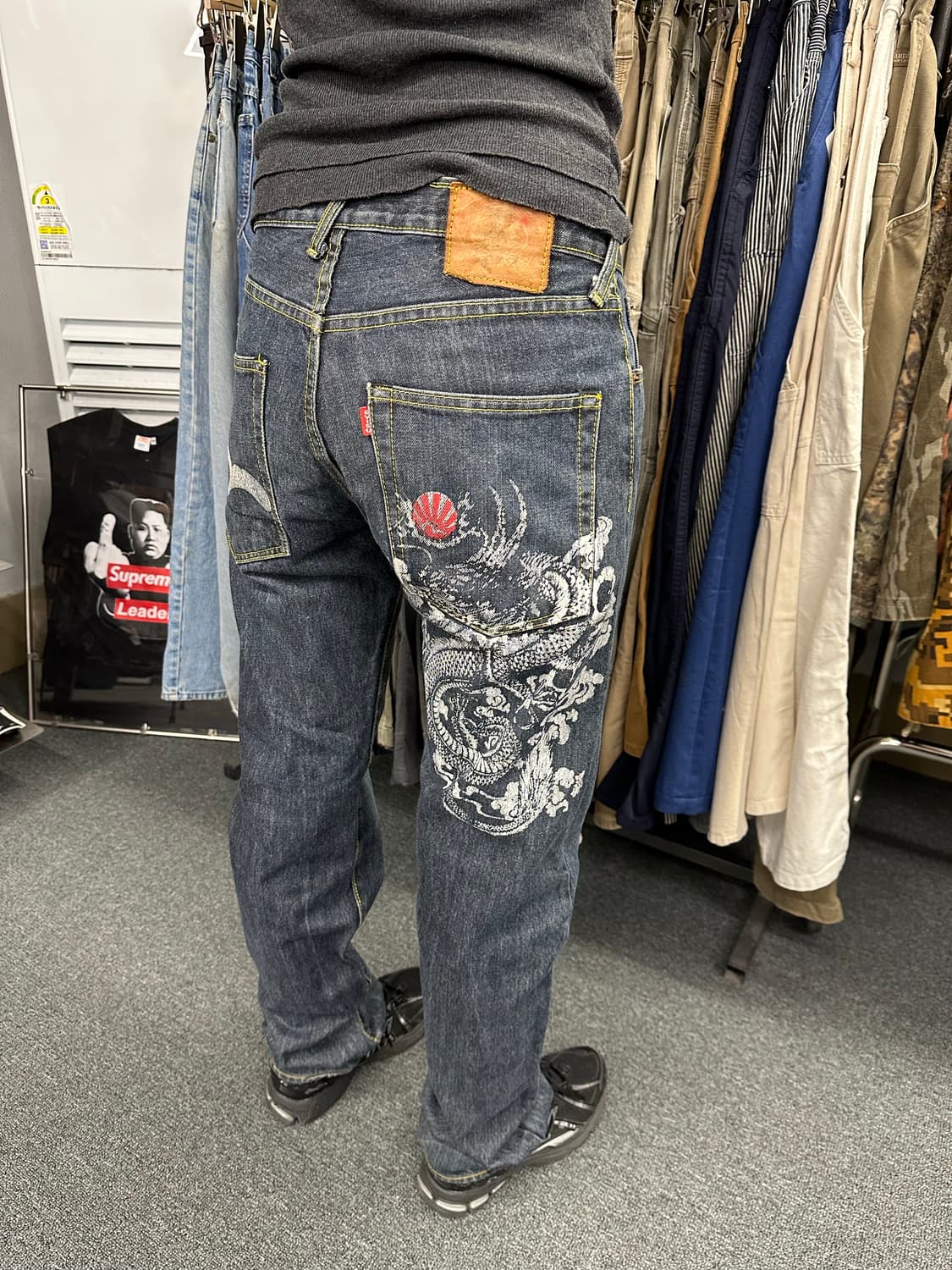 30)에비수 빈티지 포켓 드래곤 프린팅  데님팬츠 상품이미지1