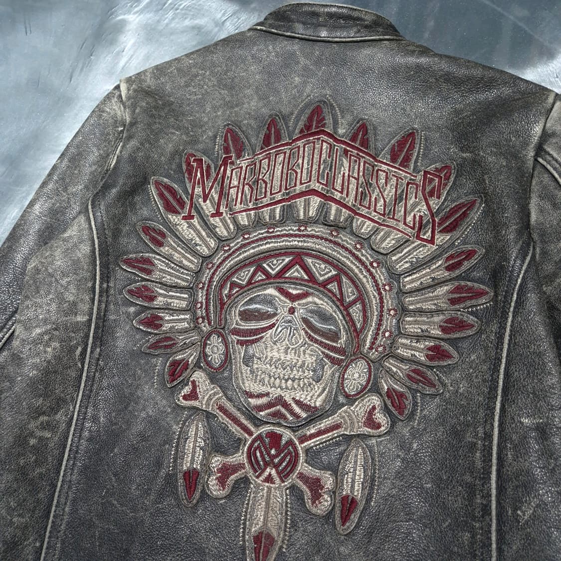 마르보보 클래식 스컬 인디언 레더 바이커 자켓 M 할인 상품이미지4