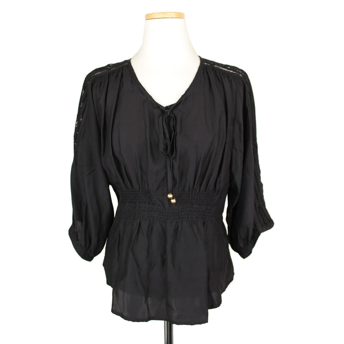 쥬시꾸뛰르 블랙 실크 셔링 밴딩 블라우스(XS) 상품이미지1
