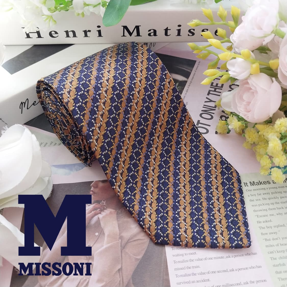 미쏘니 실크 네이비 패턴 넥타이 8.4cm S~A+등급 K2474
 상품이미지1