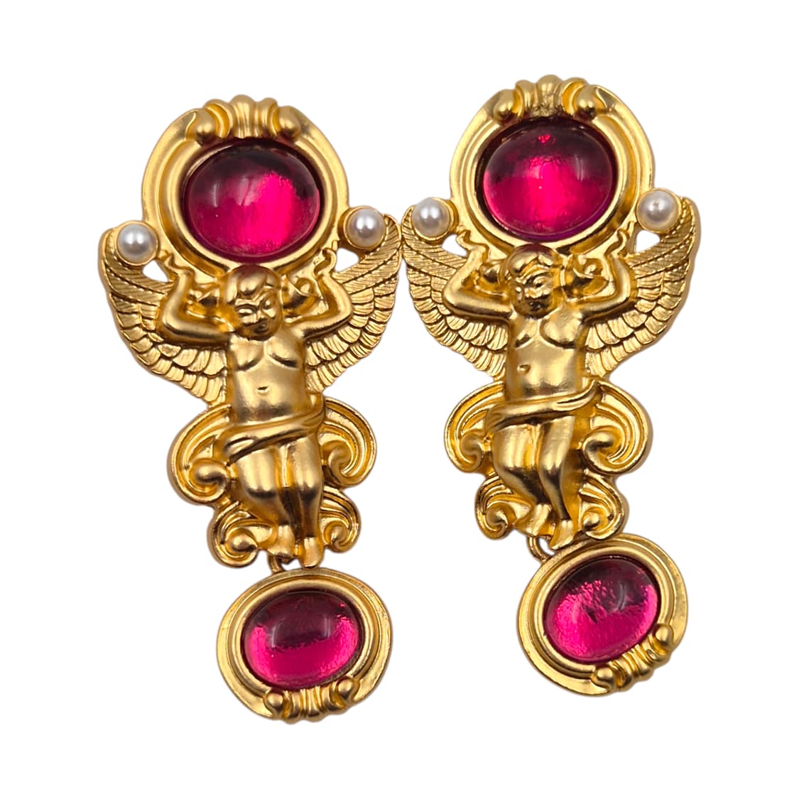 90s 미국 커크스폴리 x 에이본 천사 카보숑 이어링 상품이미지1