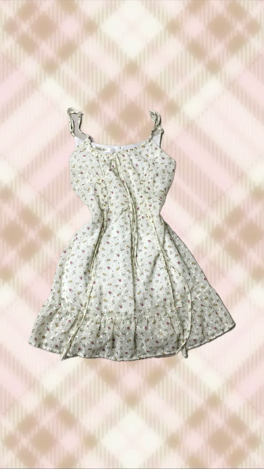 플로럴 끈 나시 원피스 라떼 히메 갸루 러블리 로걀 모리 빈티지 상품이미지1