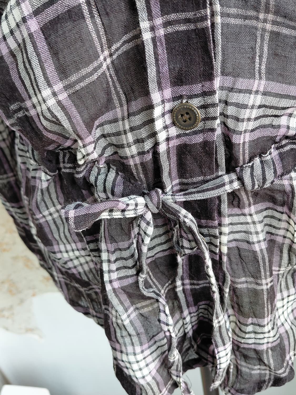 [빈티지] 체크 셔츠 허리 묶음 스타일 상품이미지3