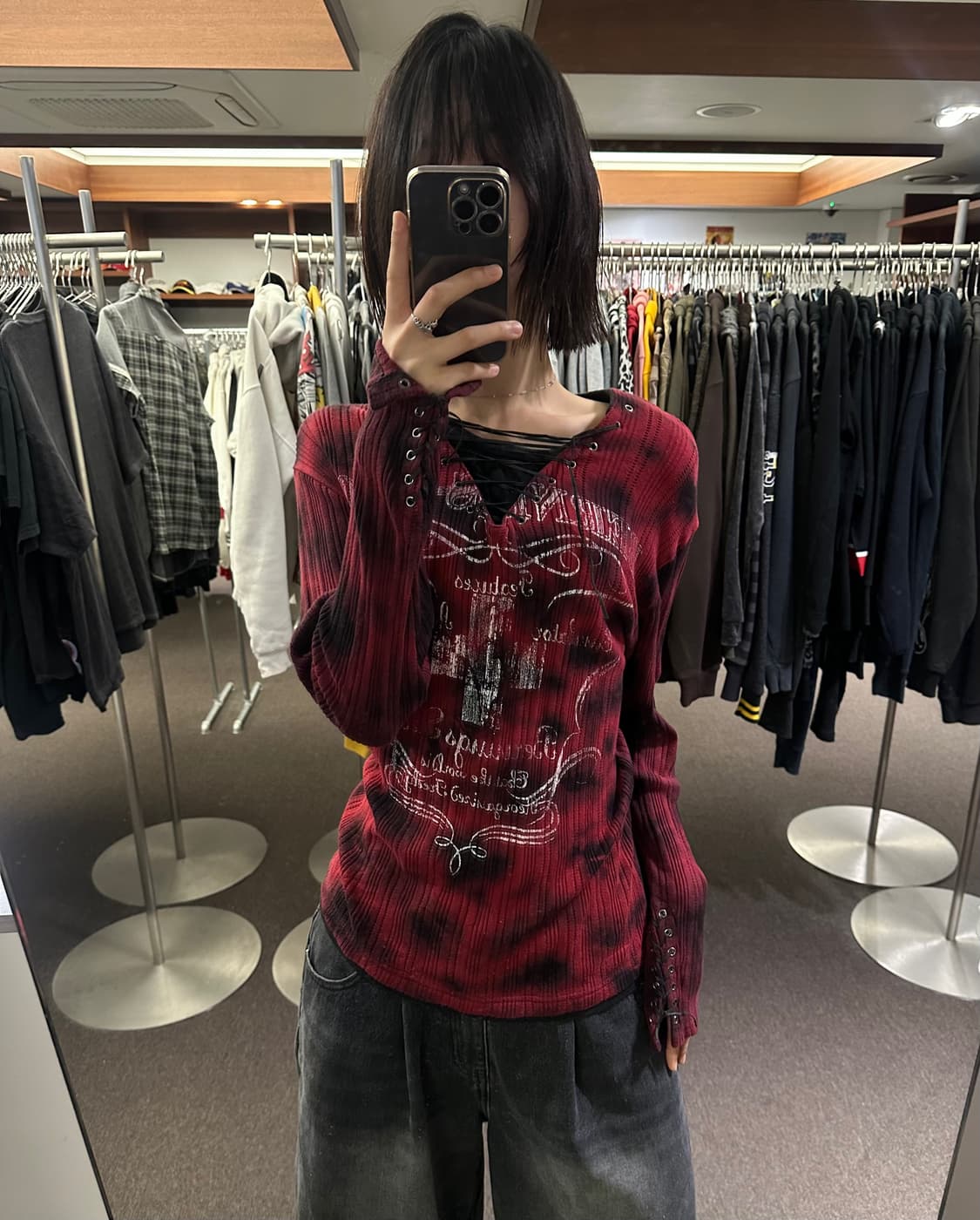 L)버닝쇼 일본 y2k 펑크 타이다이 레이스업 롱슬리브 상품이미지1