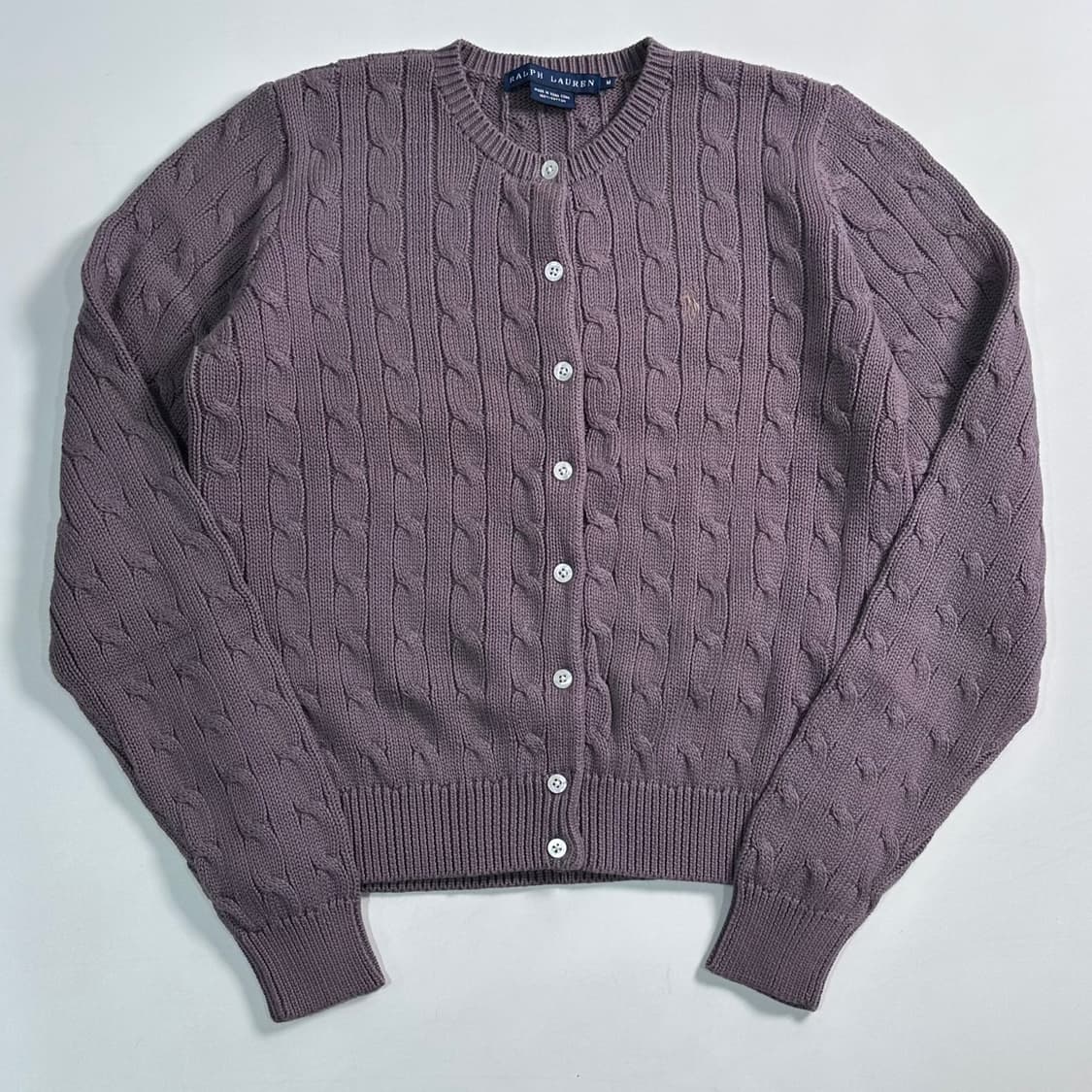 폴로 랄프로렌 퍼플 유넥 케이블 니트 가디건 상품이미지1