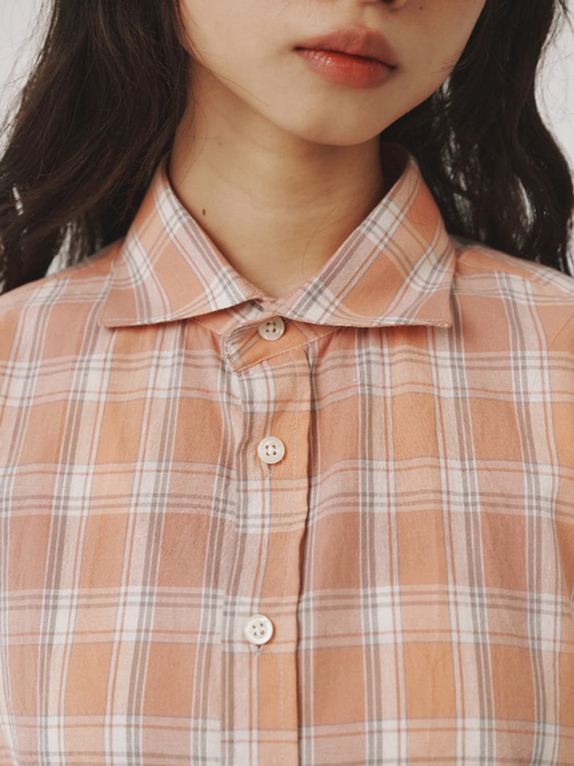 plzproject vintage check shirt peach 상품이미지3