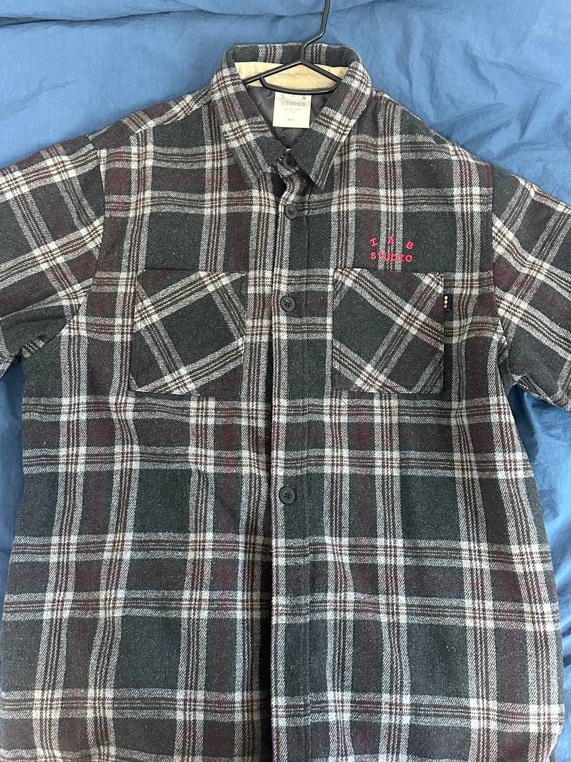 (XXL)아이앱 체크 셔츠 자켓 그레이 레드 상품이미지4