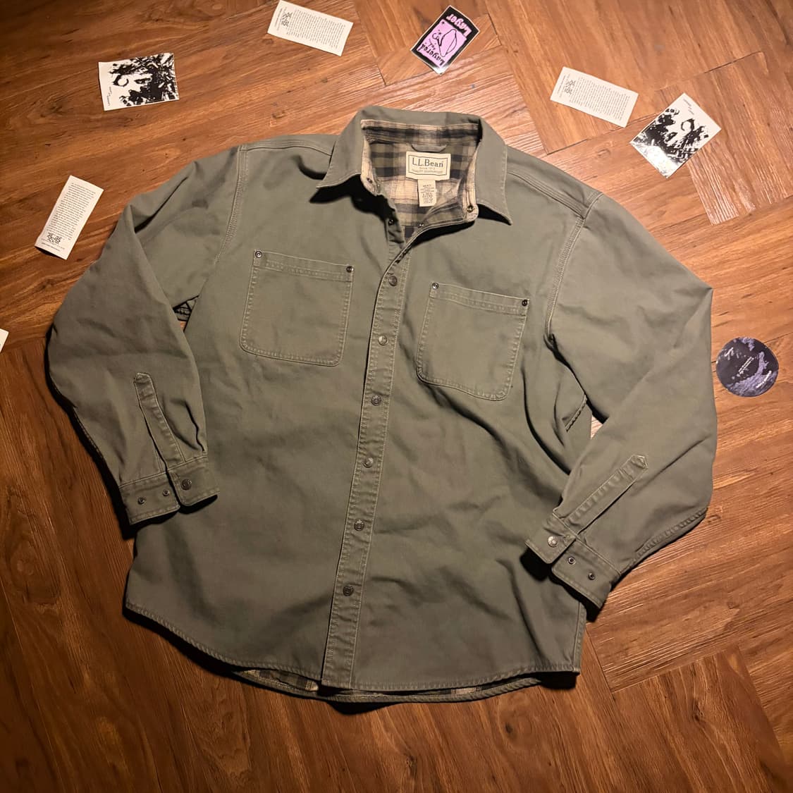 LL BEAN 플란넬 라이닝 올리브 캔버스 자켓 상품이미지1