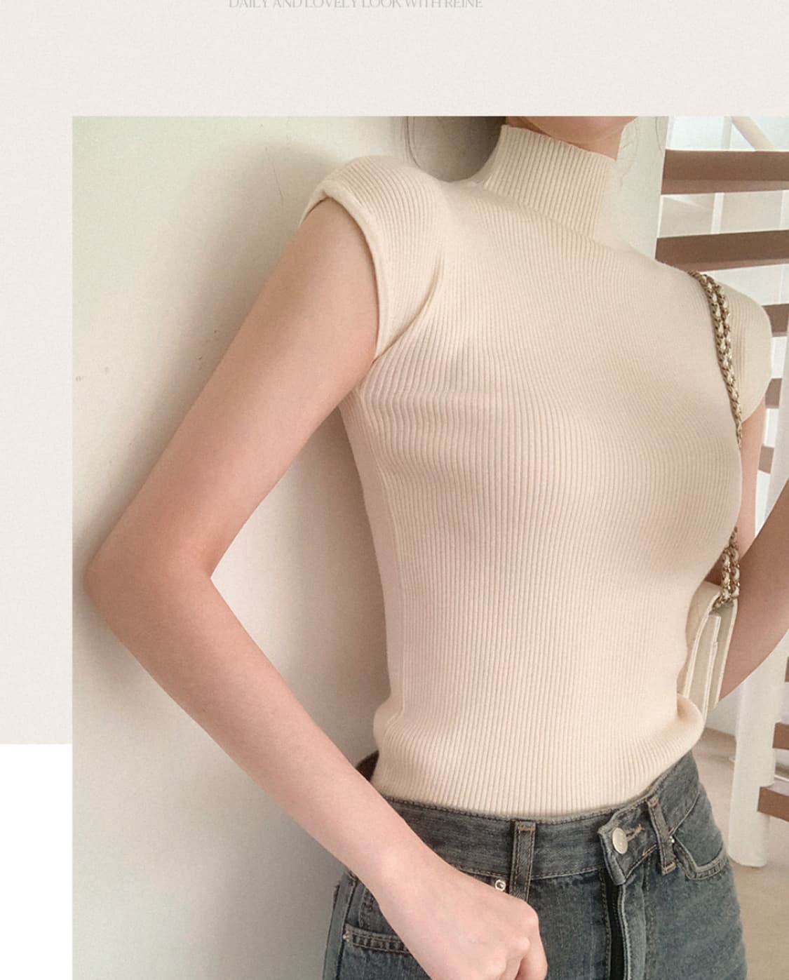 렌느에서 구매한 캡소매 니트 연베이지컬러 상품이미지3