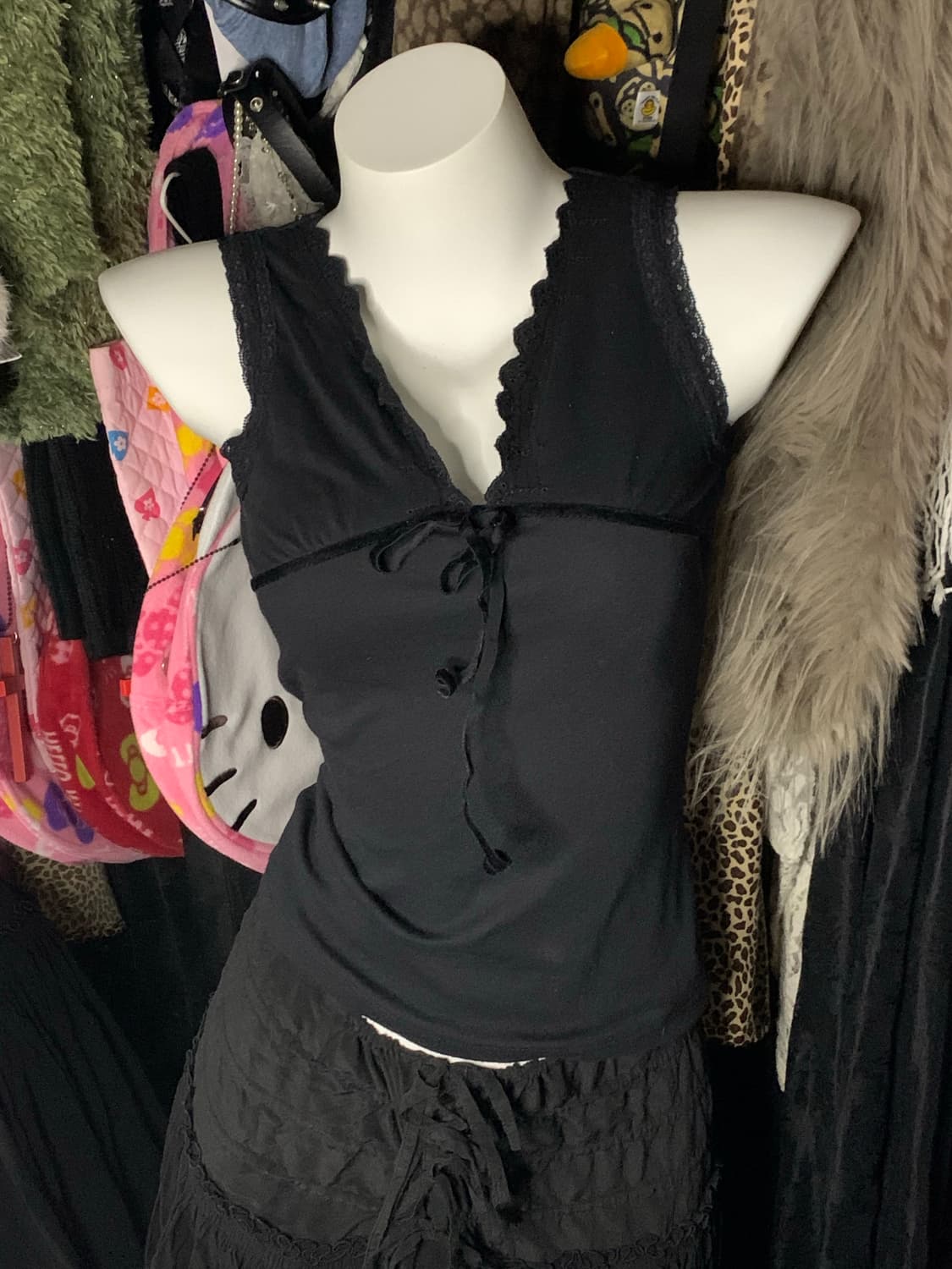 고스 펑크 레이스 벨벳 리본 슬립 상품이미지2