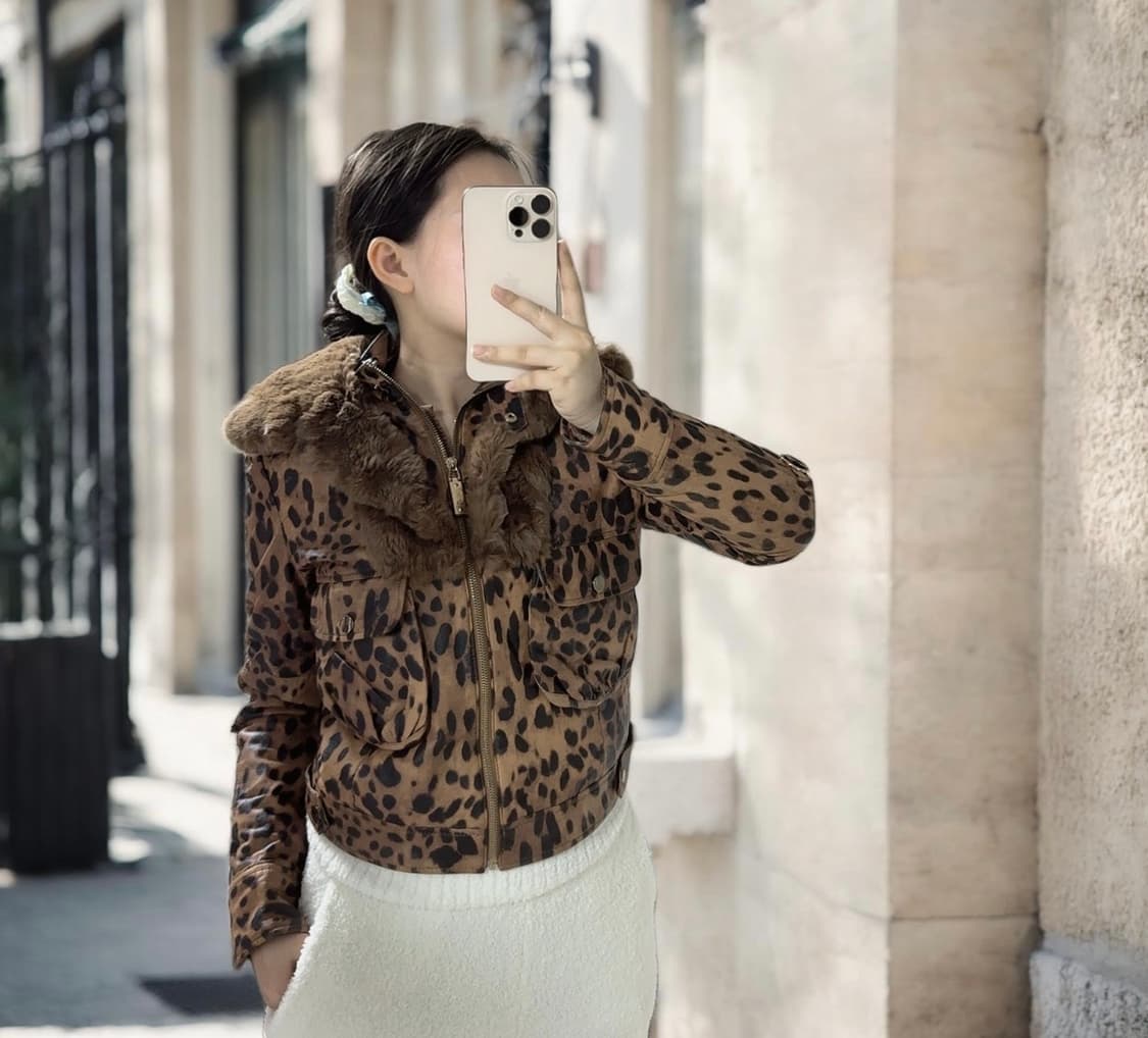 빈티지 레오파드 래빗퍼 양가죽자켓 상품이미지1